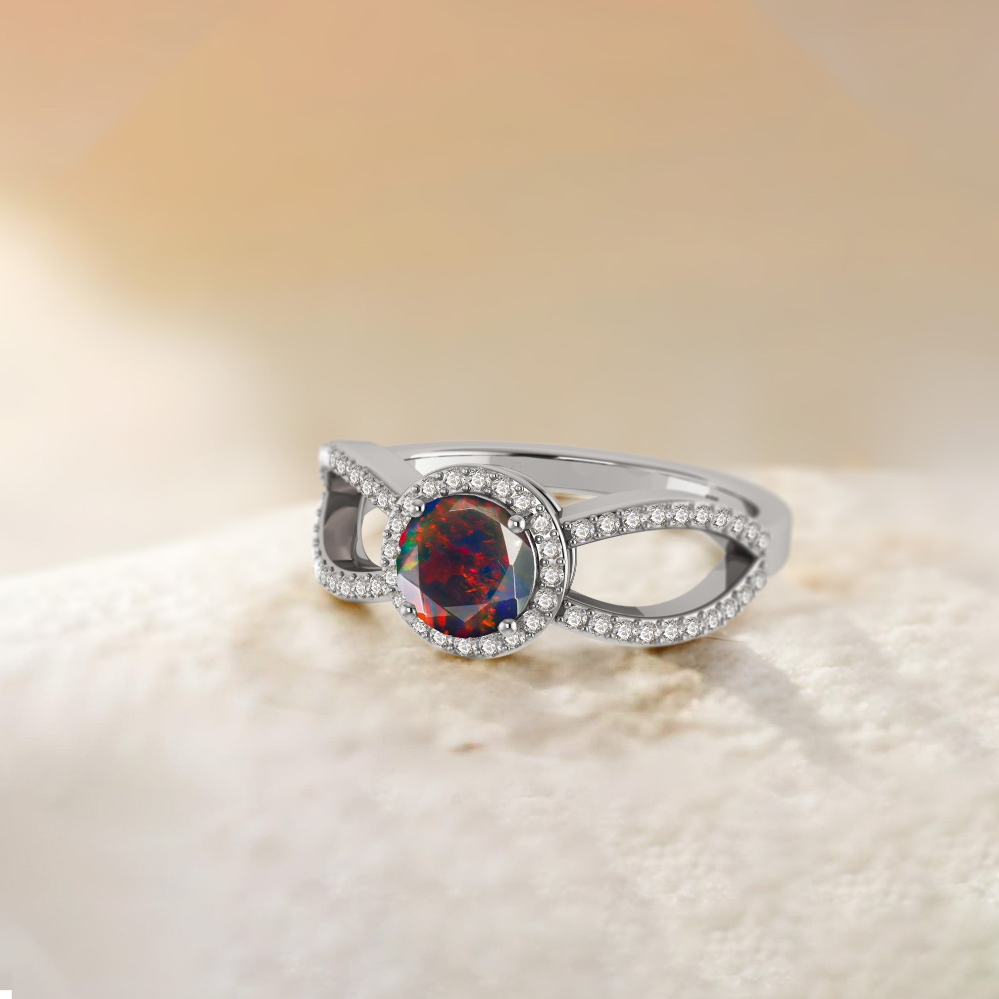 Natural Sparkling Black Opal Halo Engagement Ring - Goodstone Jewels