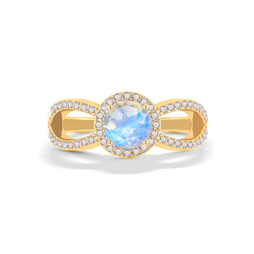 Natural Sparkling Rainbow Moonstone Halo Engagement Ring
