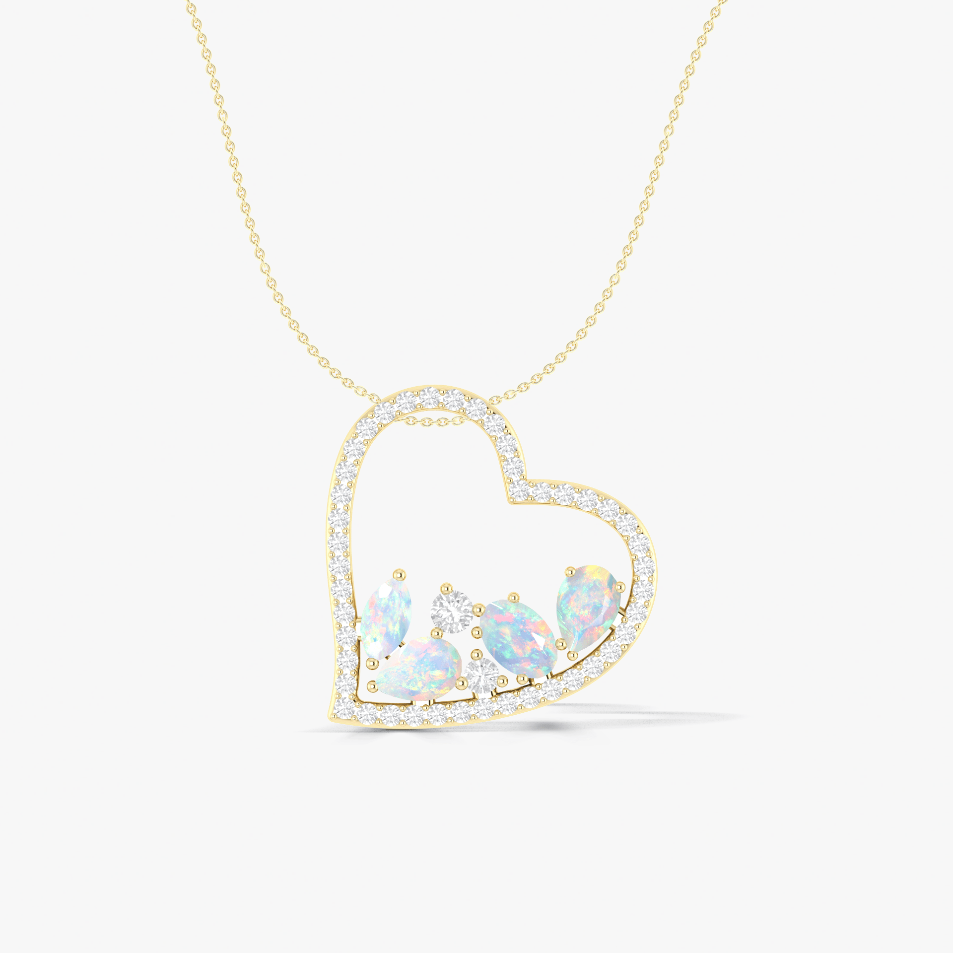 Natural White Opal 4 Stone Heart Chain Pendant Necklace - Goodstone Jewels