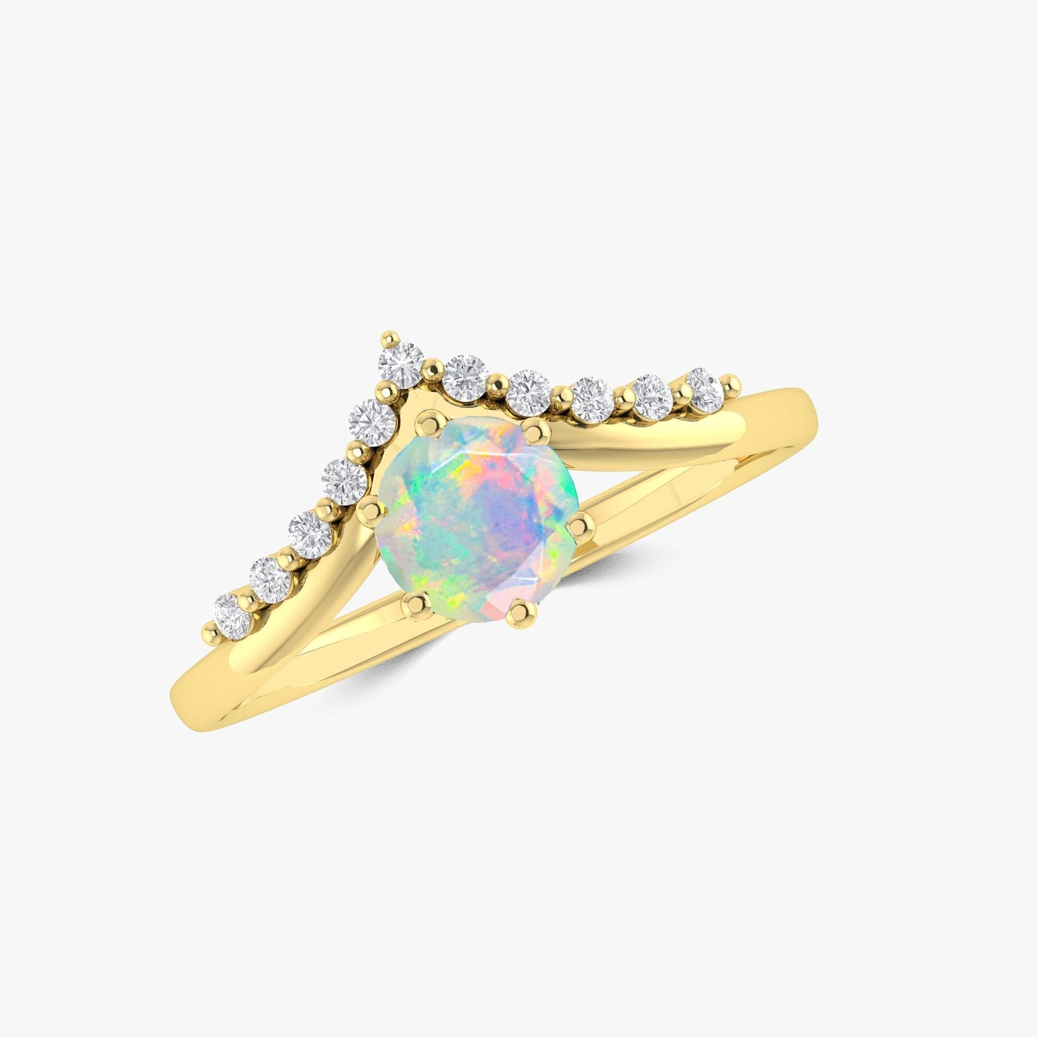 Natural White Opal and White Zircon Sparkling Wishbone Ring - Goodstone Jewels