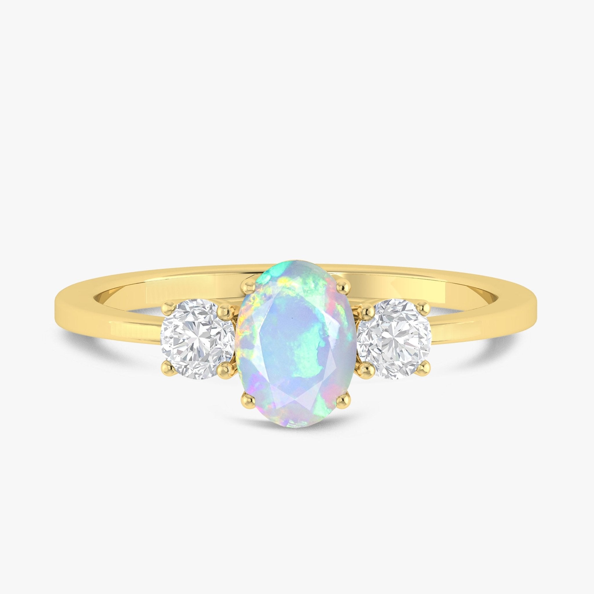 Natural White Opal and Zircon Engagement Three Stone Ring - Goodstone Jewels