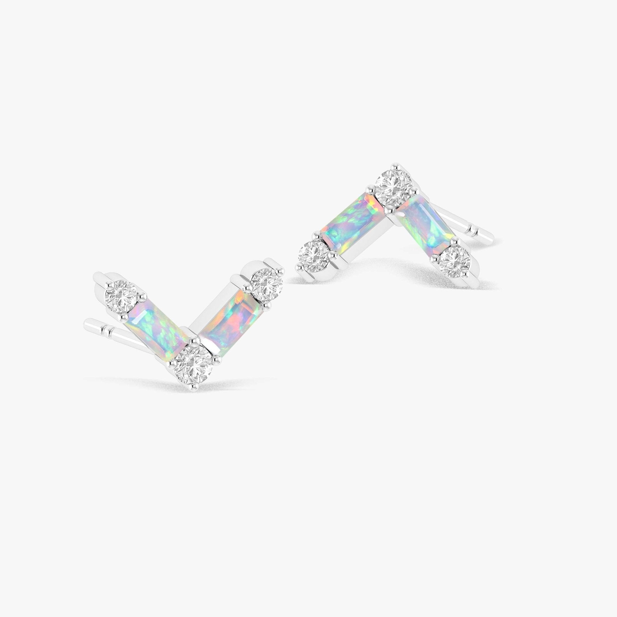 Natural White Opal AV Style Stud Earrings - Goodstone Jewels