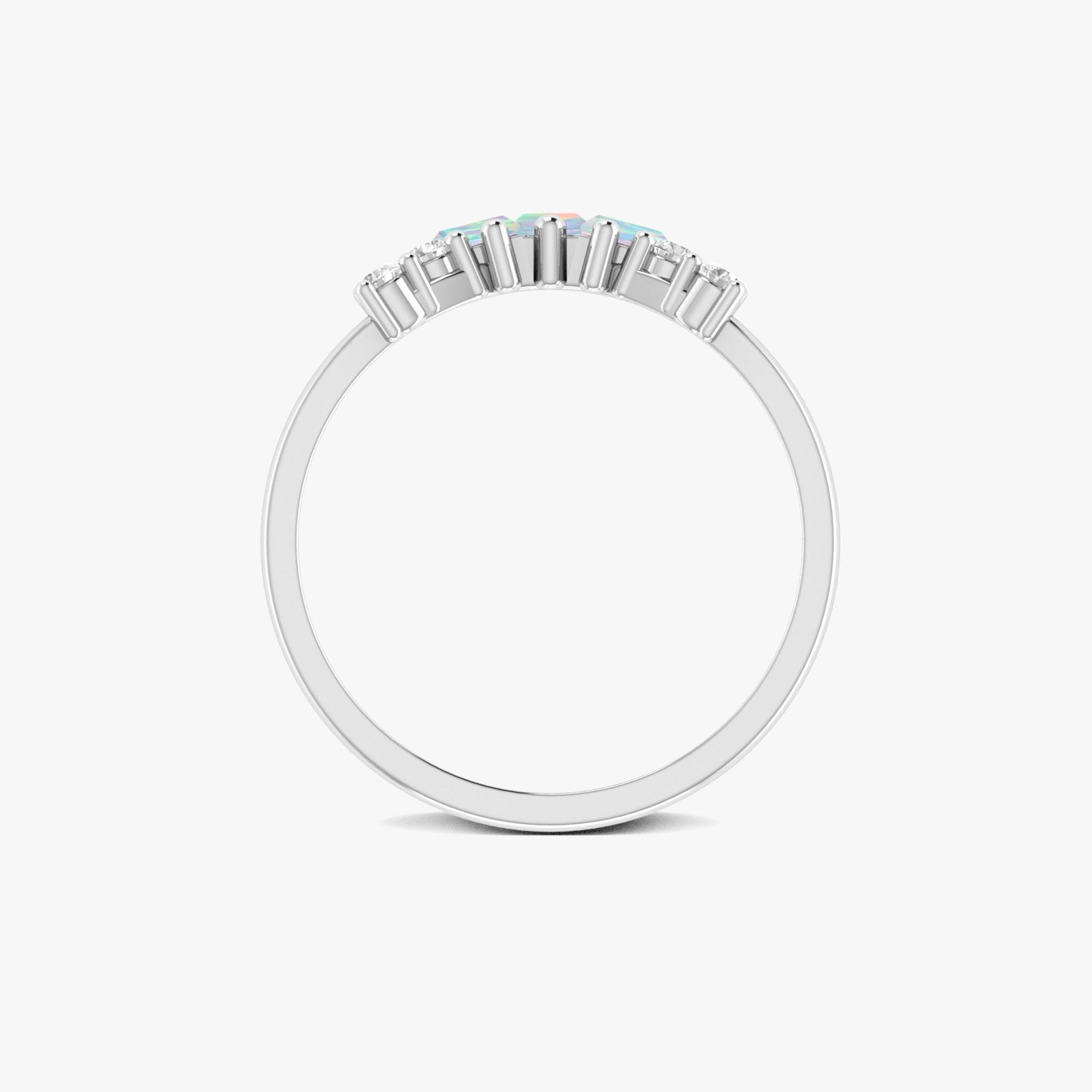 Natural White Opal Baguette Stone Wishbone Crown Style Ring - Goodstone Jewels