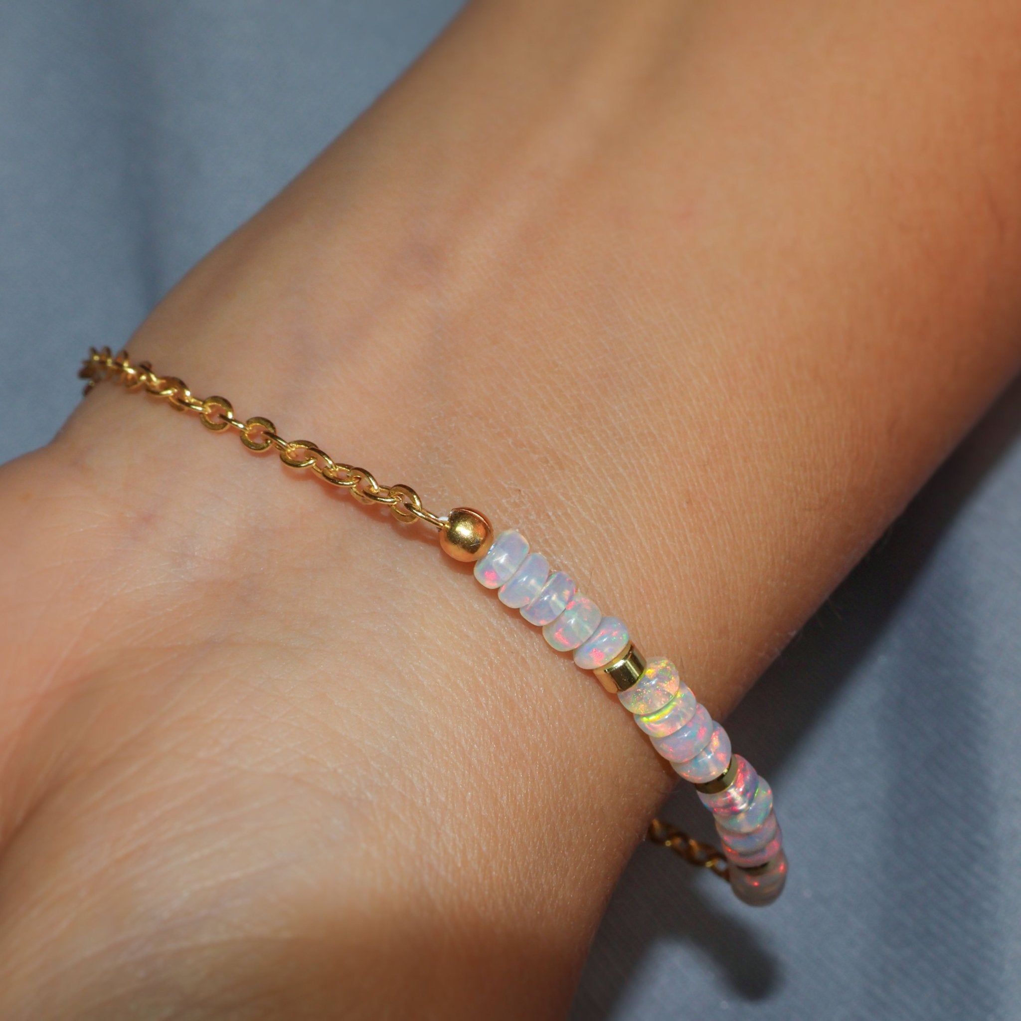Natural White Opal Beaded Chain Bracelet Handmade Beads Bracelets - Goodstone Jewels