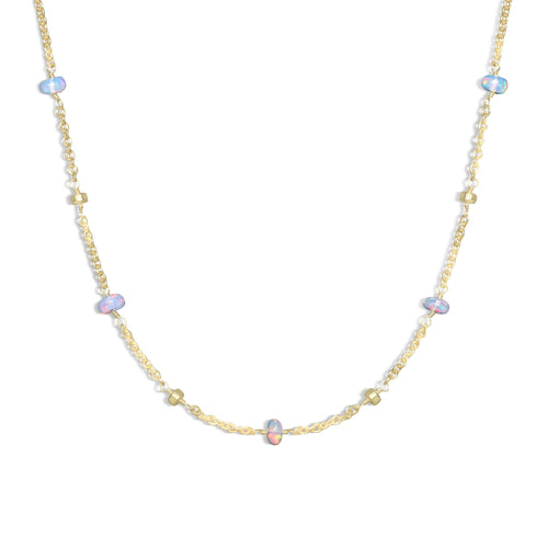 Natural White Opal Beaded Chain Necklace for Women