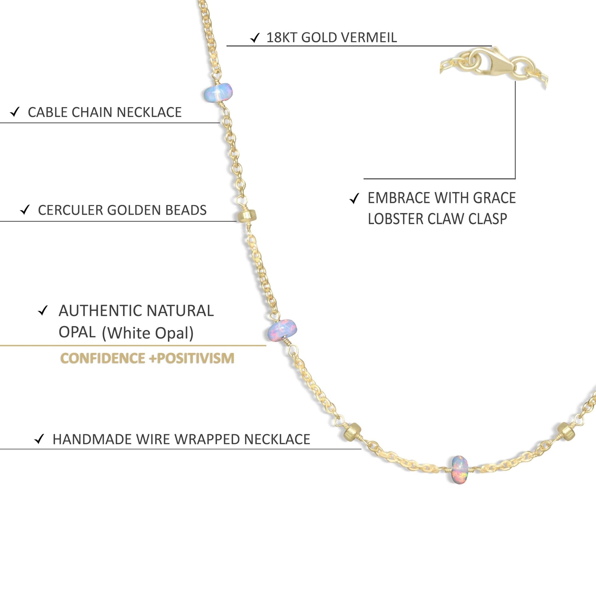 Natural White Opal Beaded Chain Necklace for Women - Goodstone Jewels