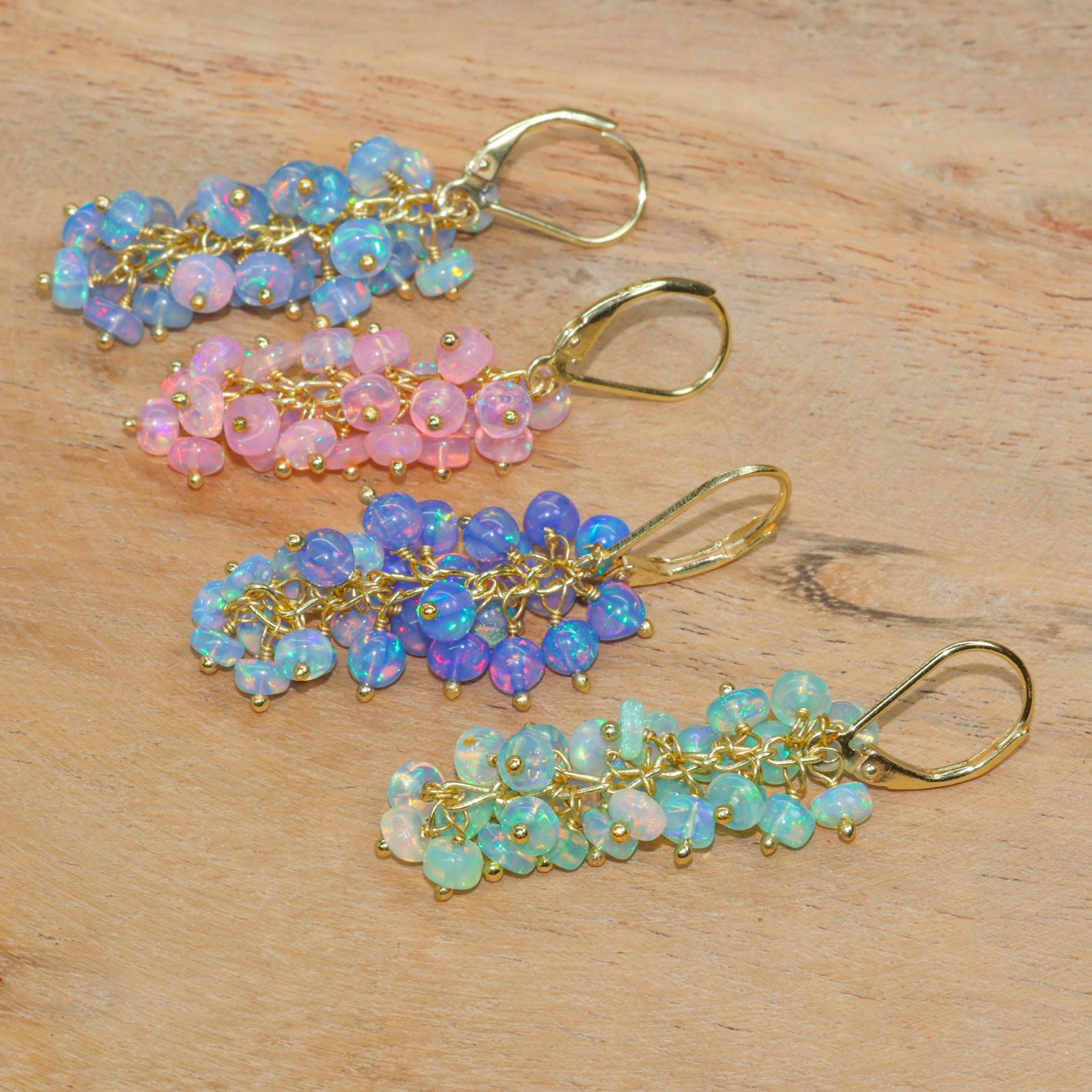 Natural White Opal Beaded Cluster Dangle Earrings - Goodstone Jewels