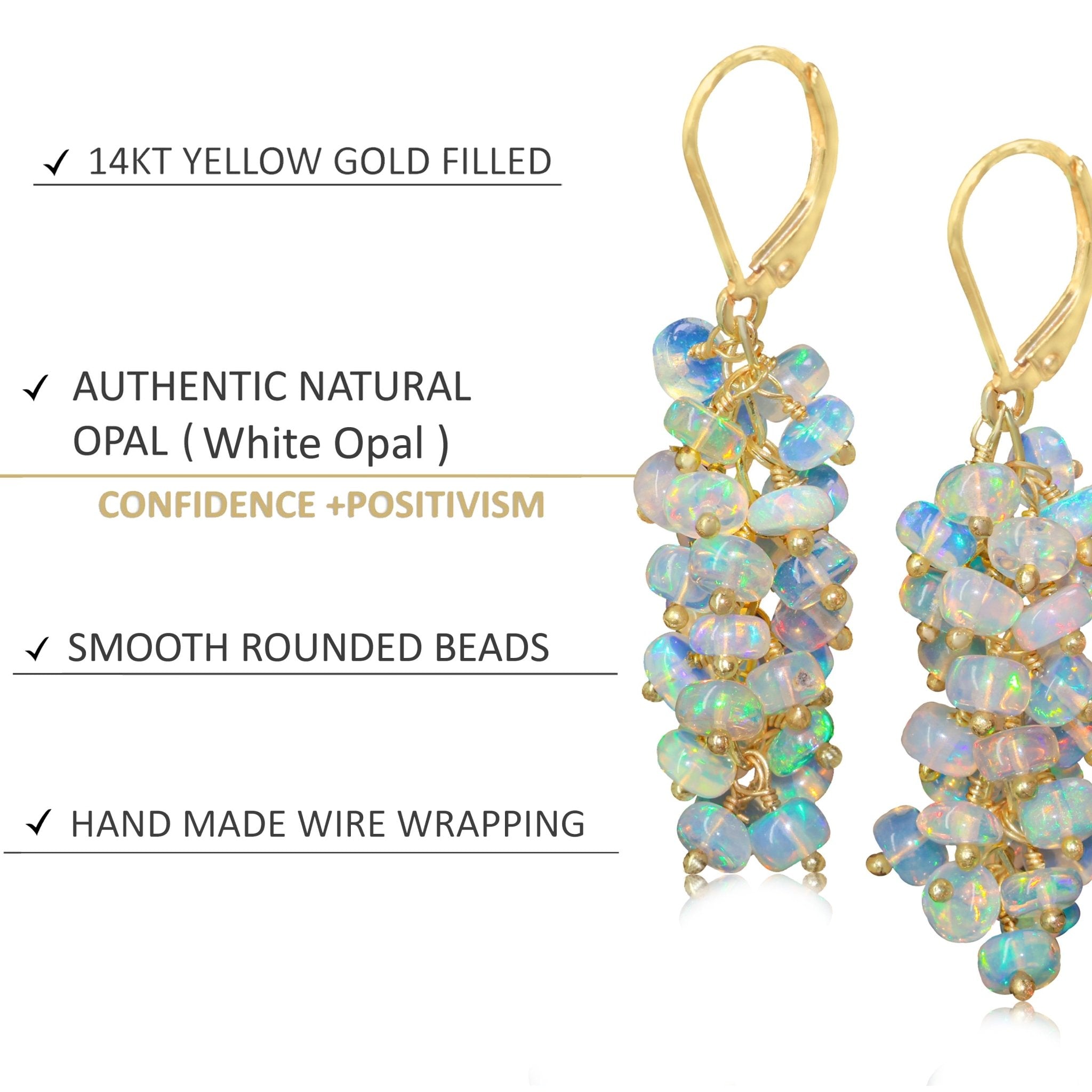 Natural White Opal Beaded Cluster Dangle Earrings - Goodstone Jewels