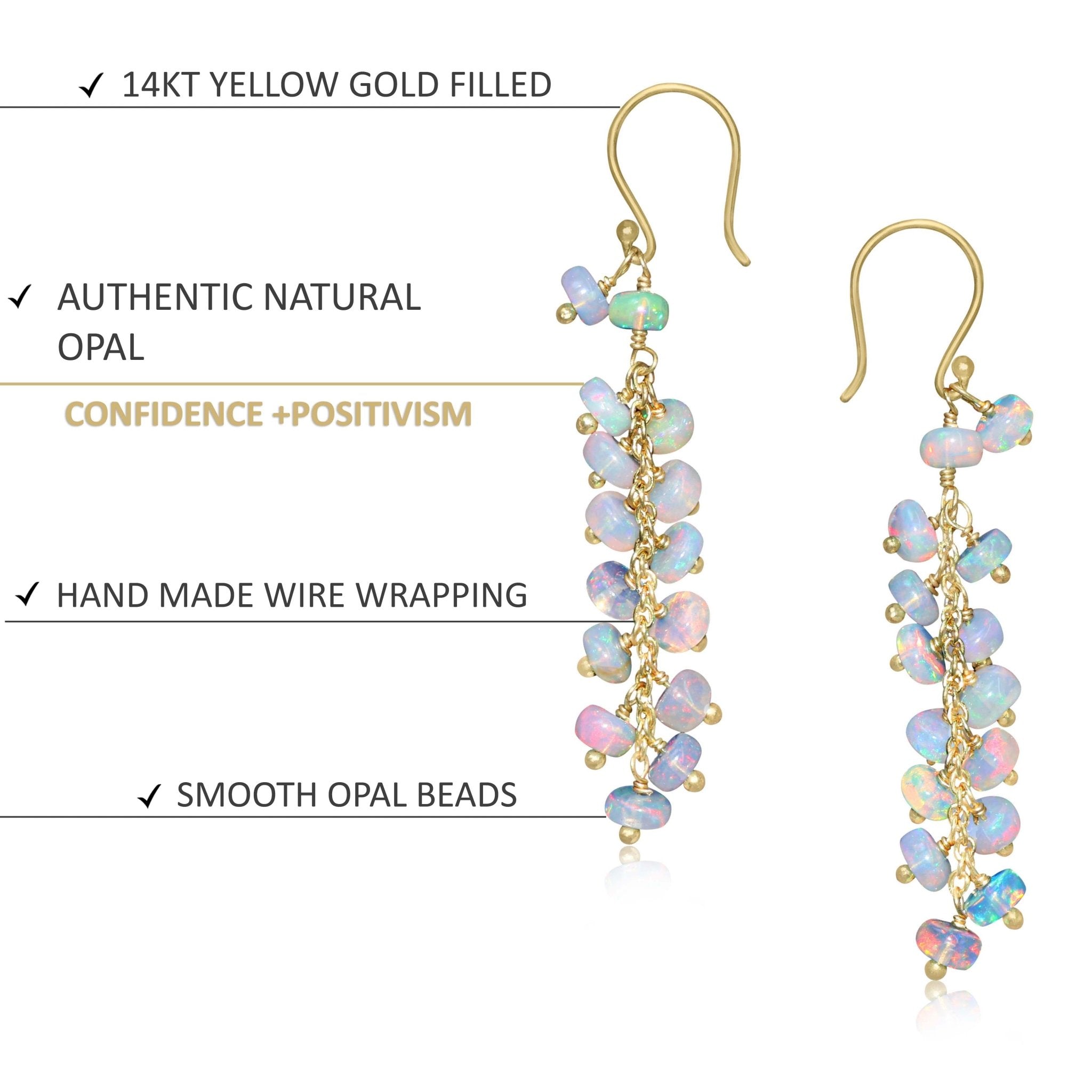 Natural White Opal Beaded Long Cluster Dangle Earrings - Goodstone Jewels