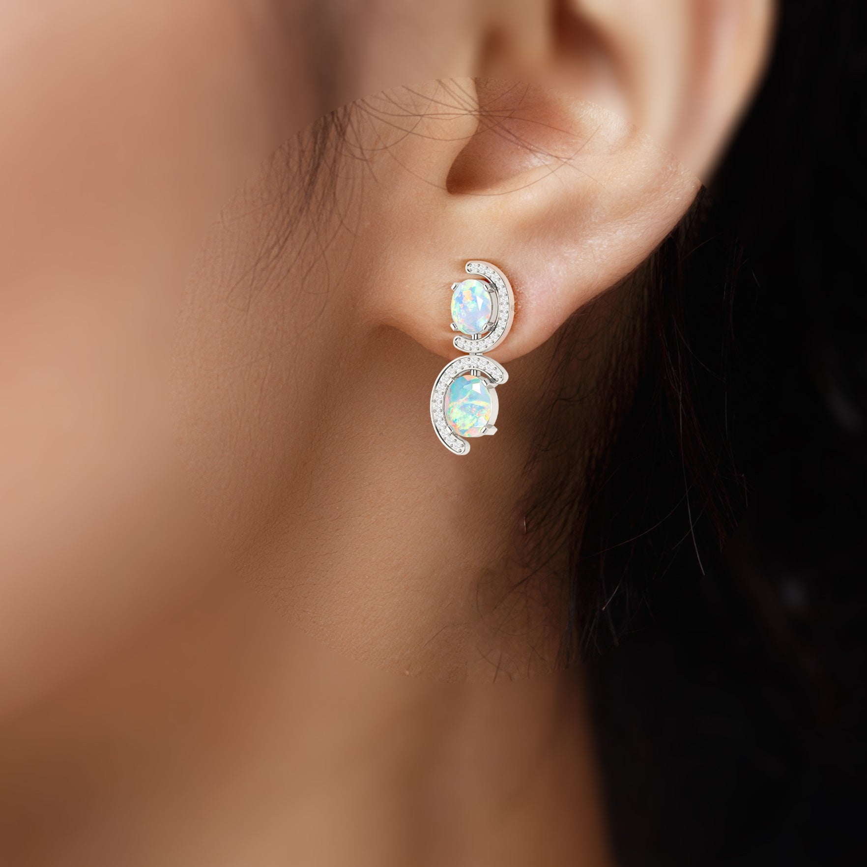 Natural White Opal 'C' Shape Stud Earrings - Goodstone Jewels