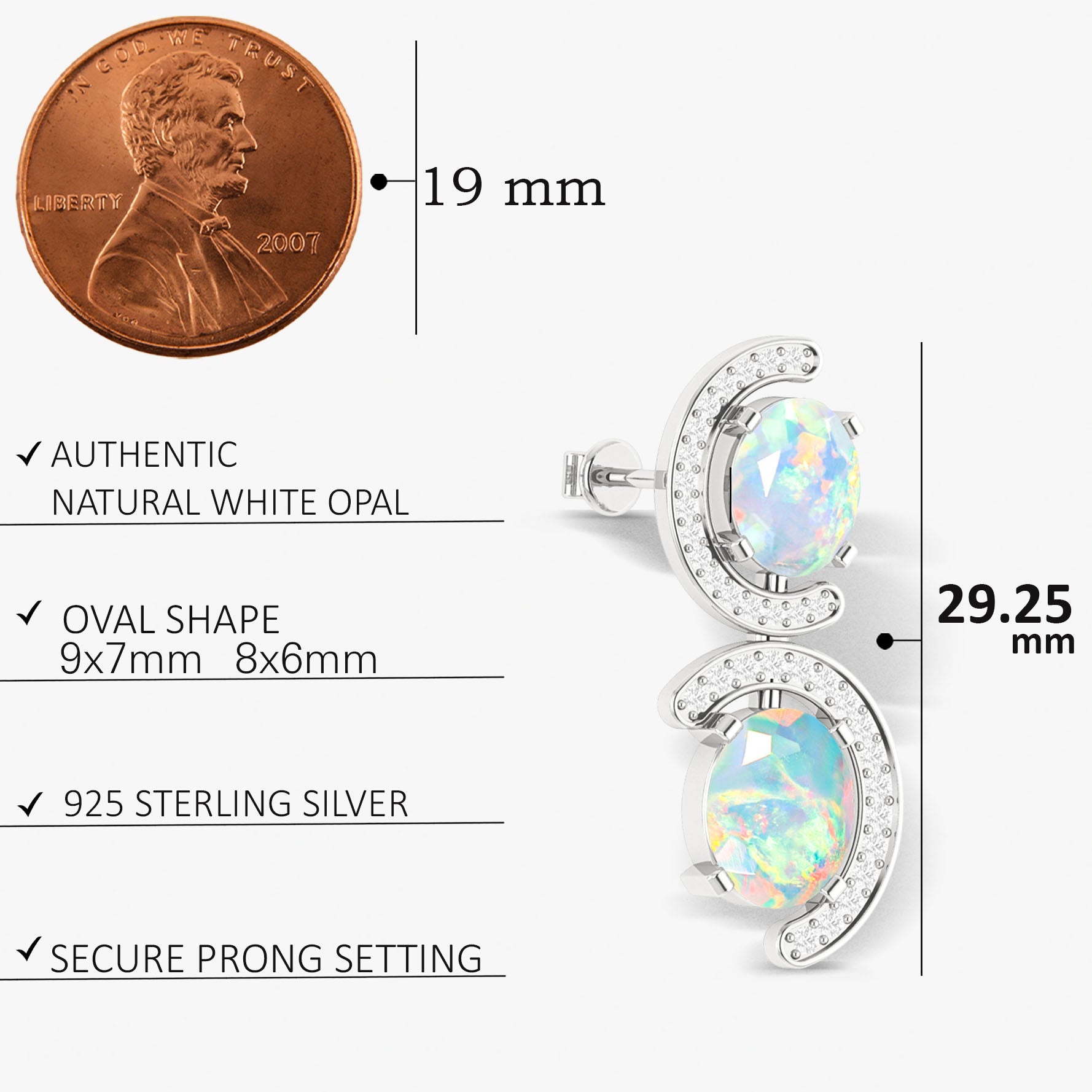 Natural White Opal 'C' Shape Stud Earrings - Goodstone Jewels