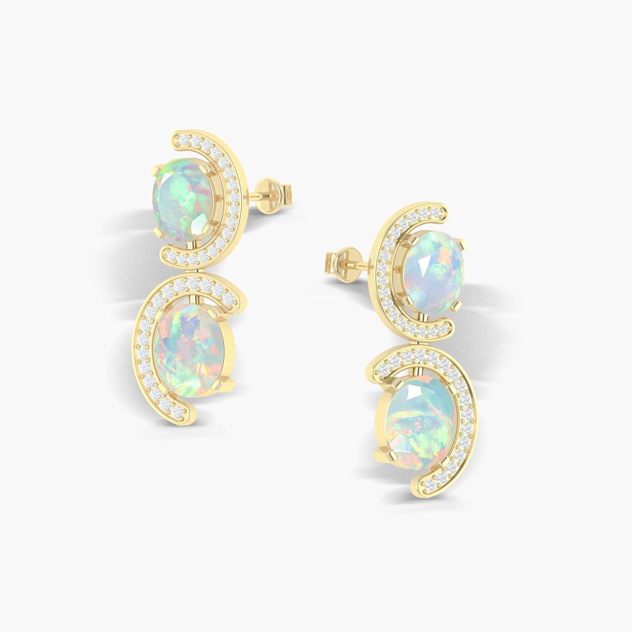 Natural White Opal 'C' Shape Stud Earrings - Goodstone Jewels