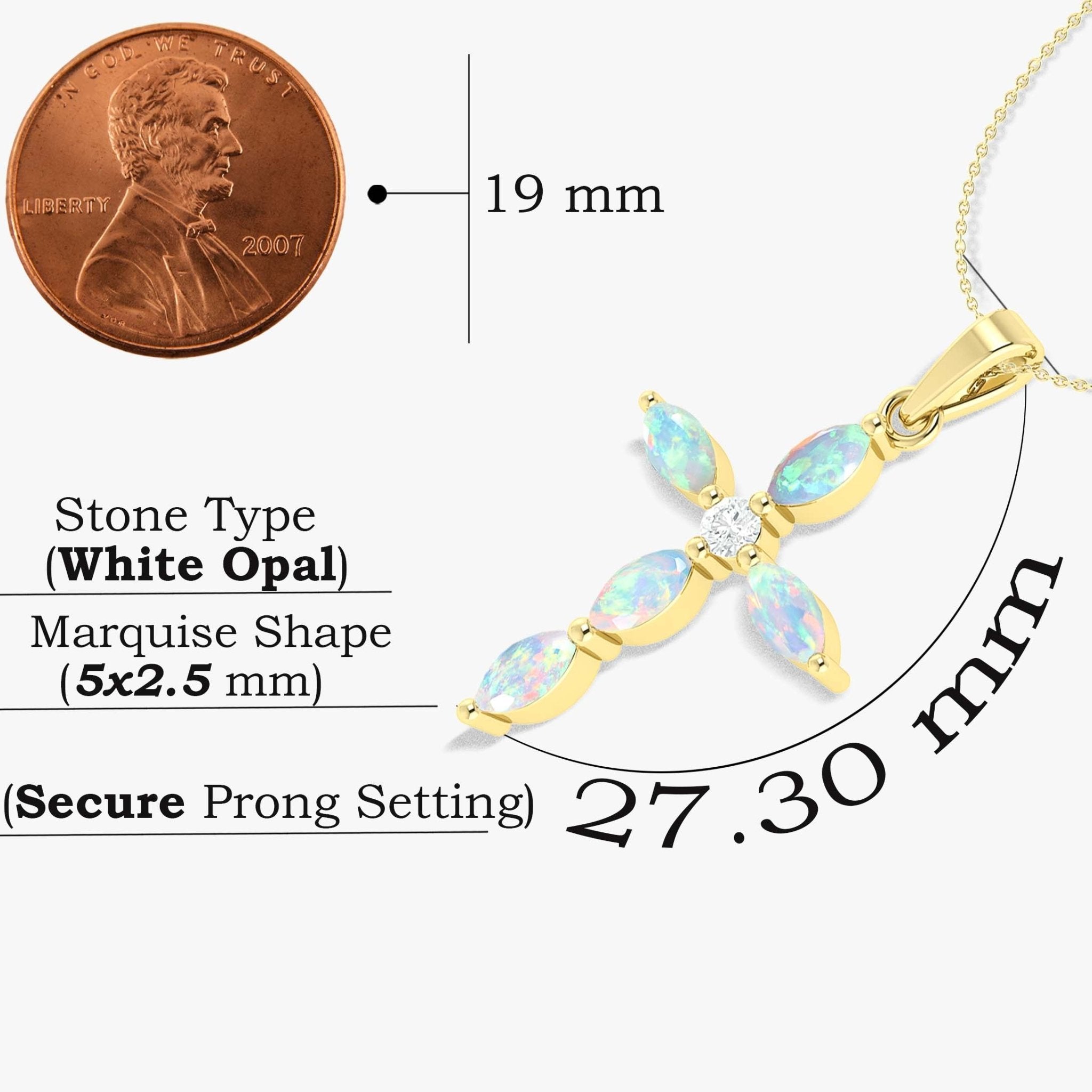 Natural White Opal Cross Charm Pendant Necklace - Goodstone Jewels