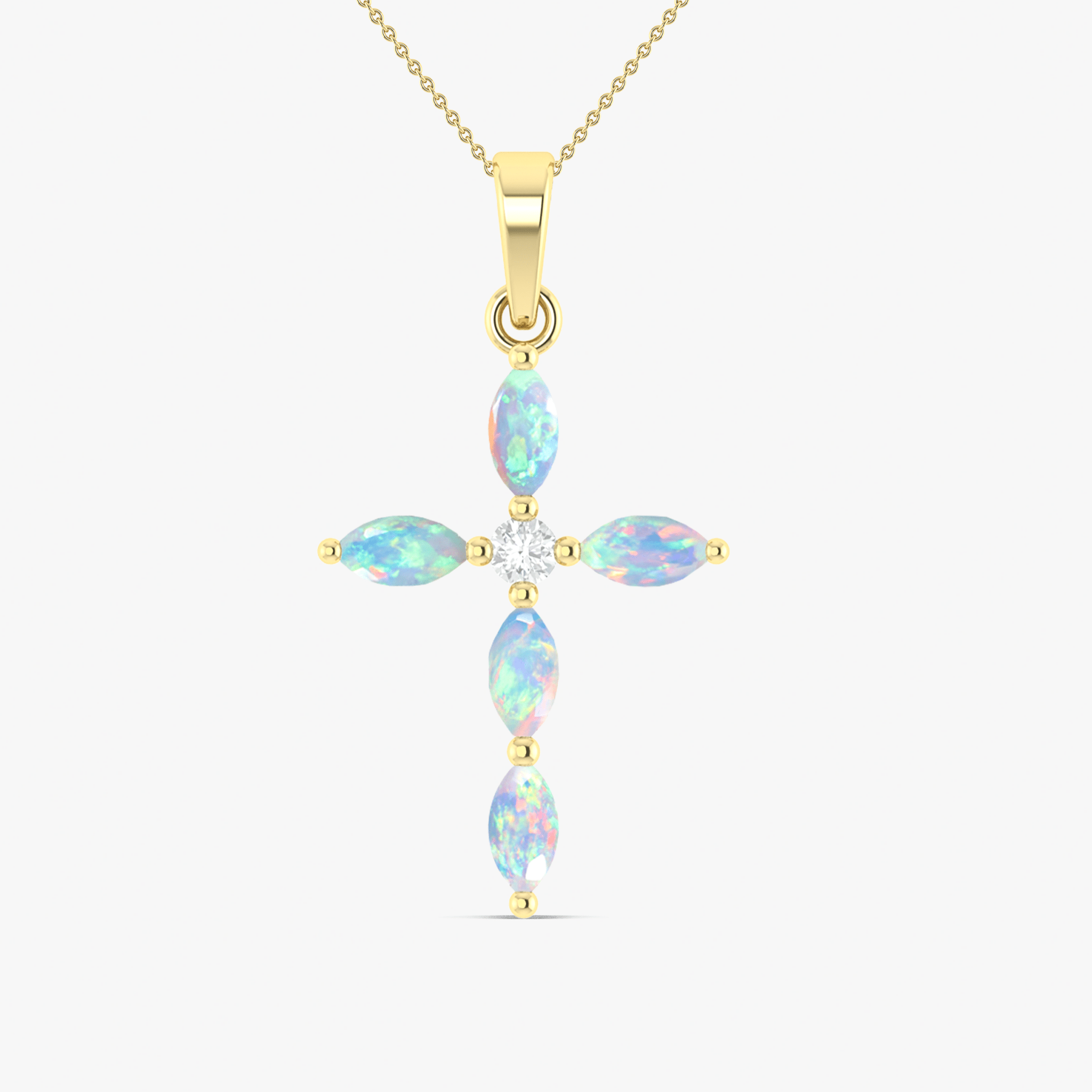 Natural White Opal Cross Charm Pendant Necklace - Goodstone Jewels