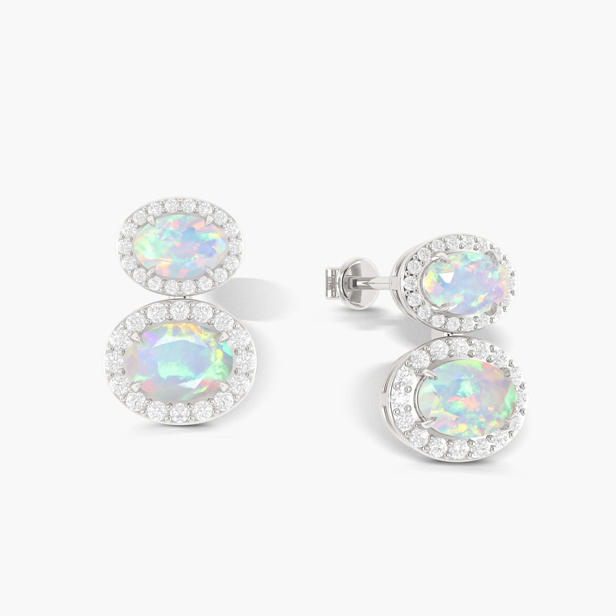 Natural White Opal Dual Stone Halo Stud Earrings - Goodstone Jewels