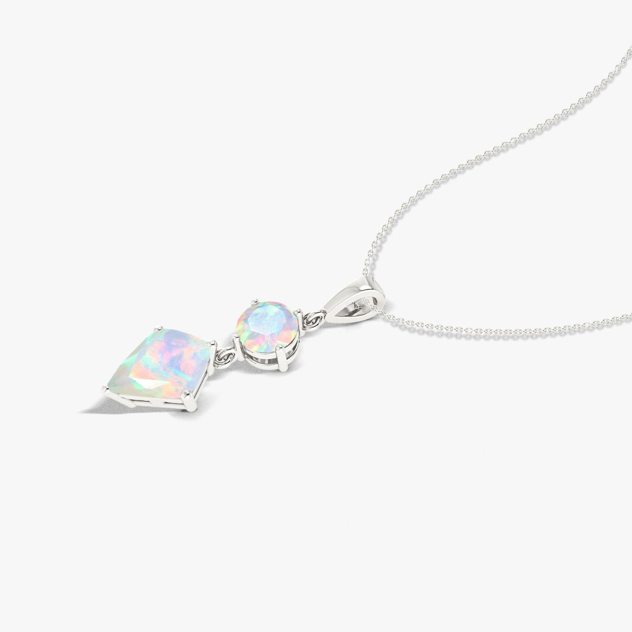 Natural White Opal Dual Stone Long Chain Pendant Necklace - Goodstone Jewels