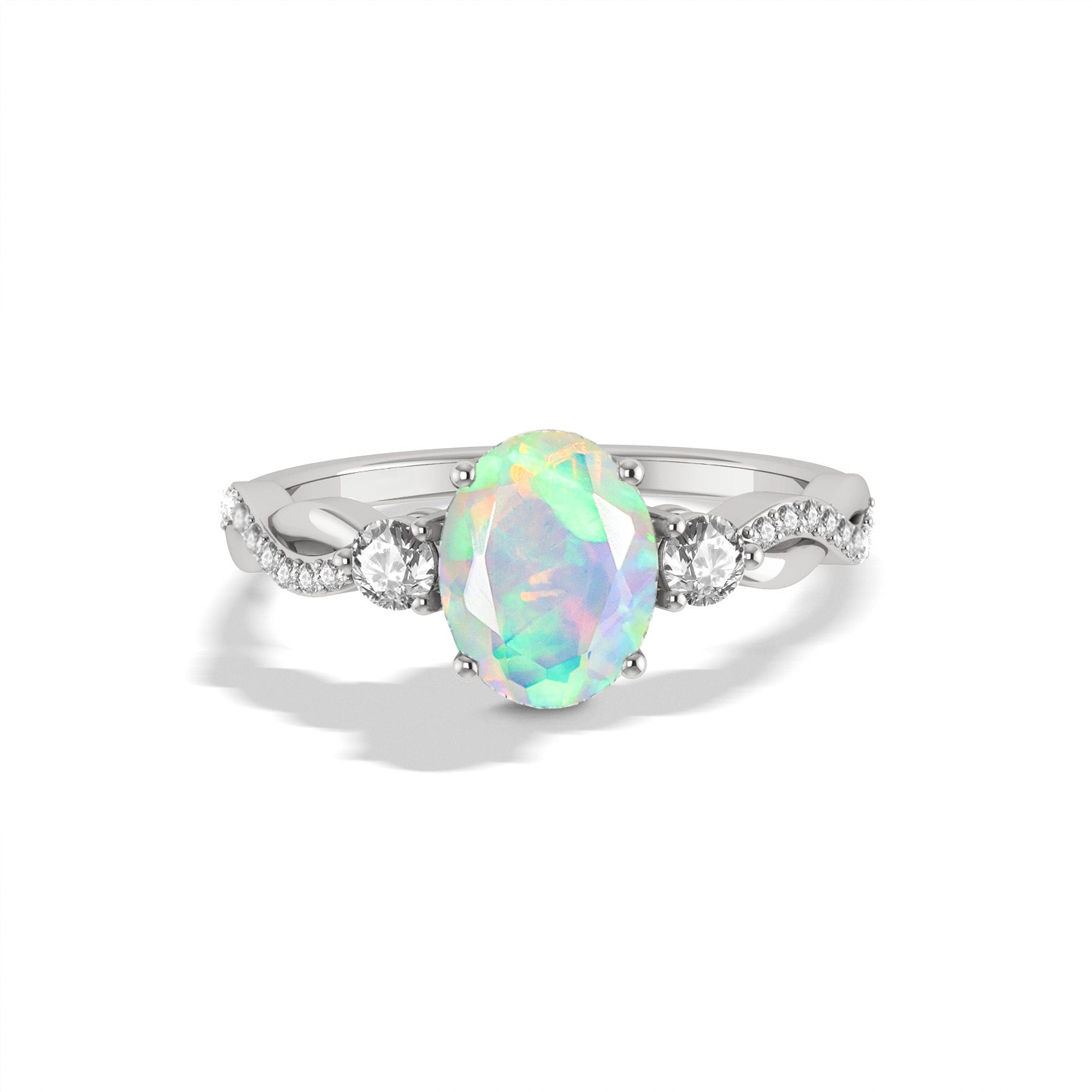 Natural White Opal Engagement Solitaire Ring - Goodstone Jewels
