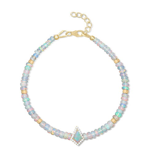 Natural White Opal Gemstone Kite Charm Plain Beaded Bracelet