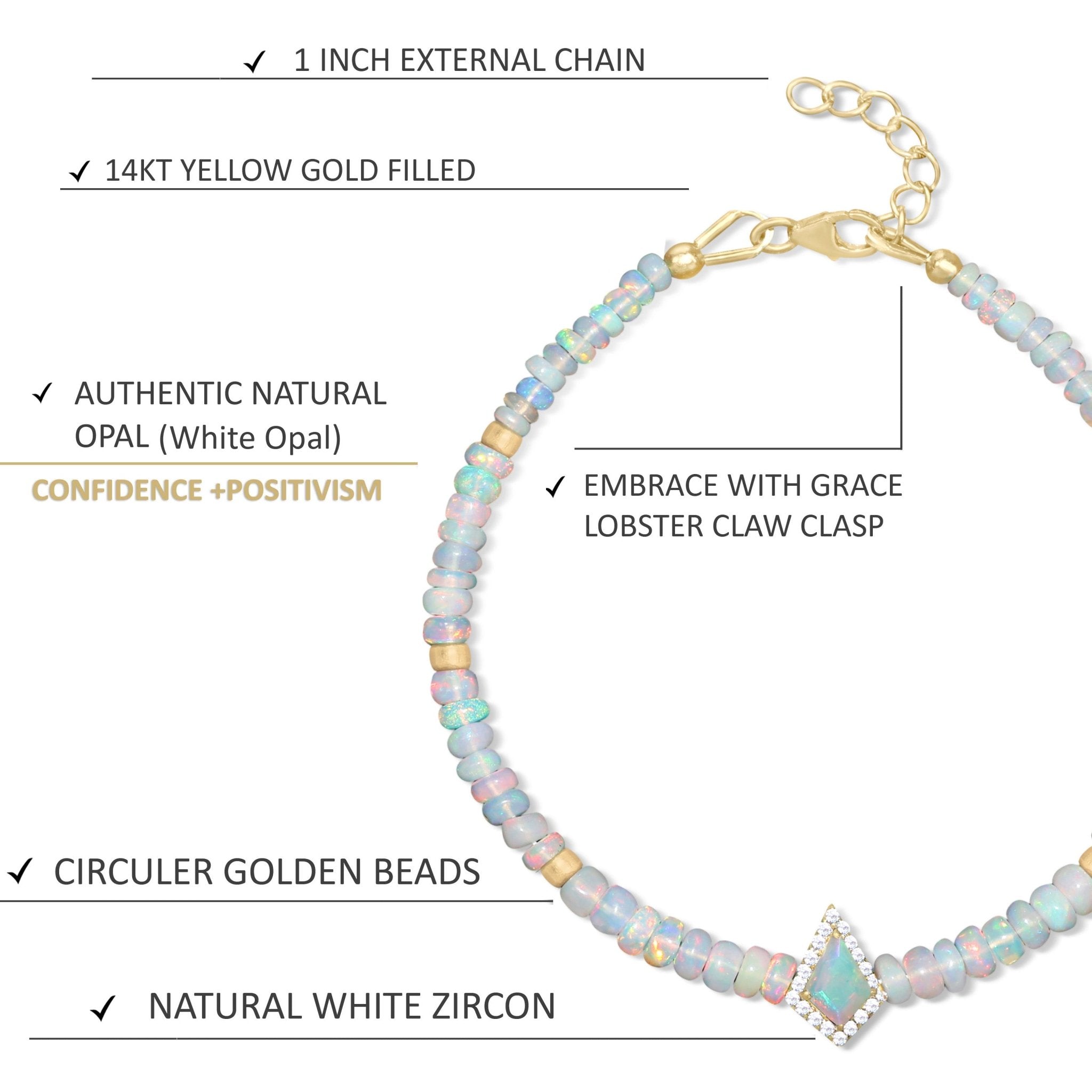 Natural White Opal Gemstone Kite Charm Plain Beaded Bracelet - Goodstone Jewels