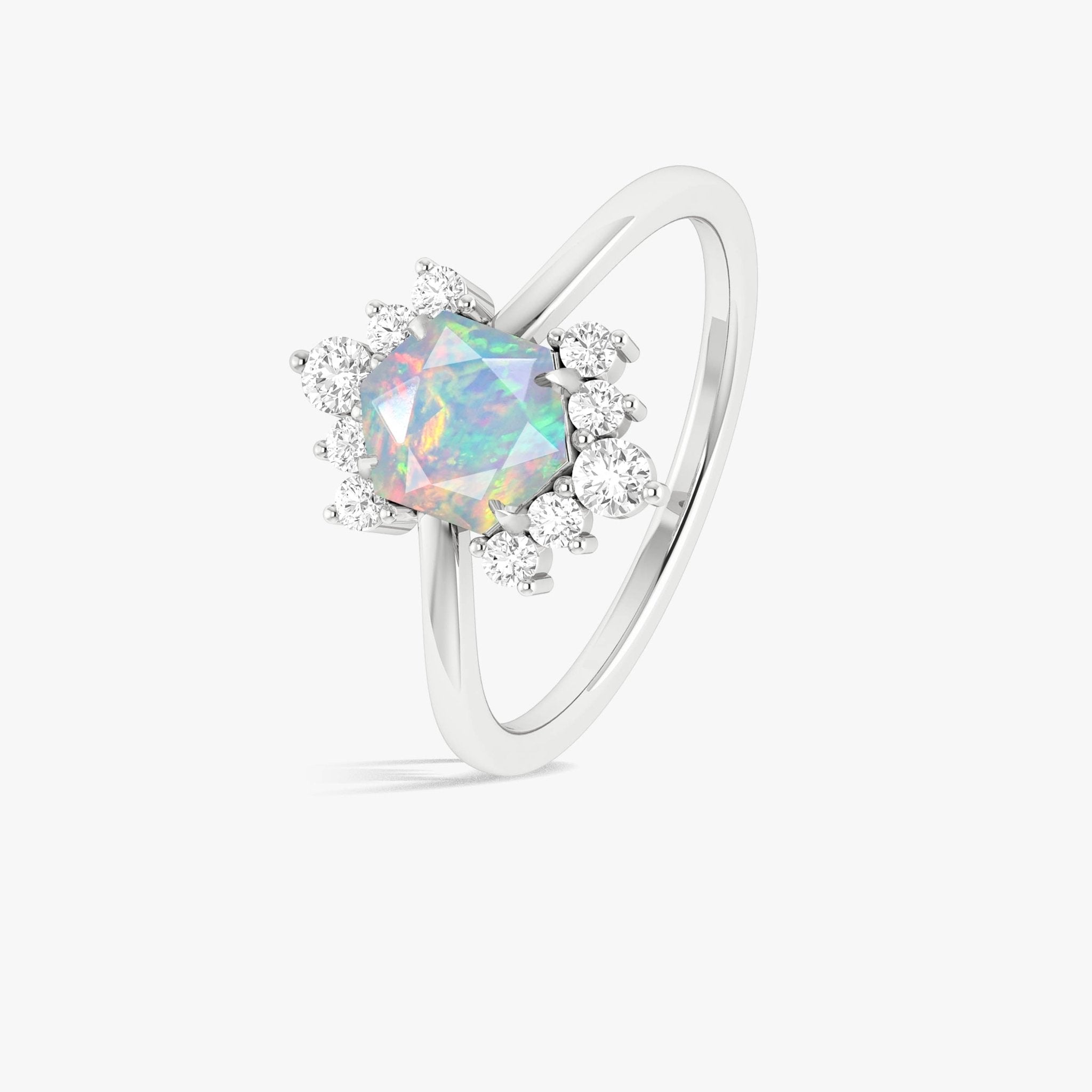 Natural White Opal Hexagon Gemstone Ring - Goodstone Jewels