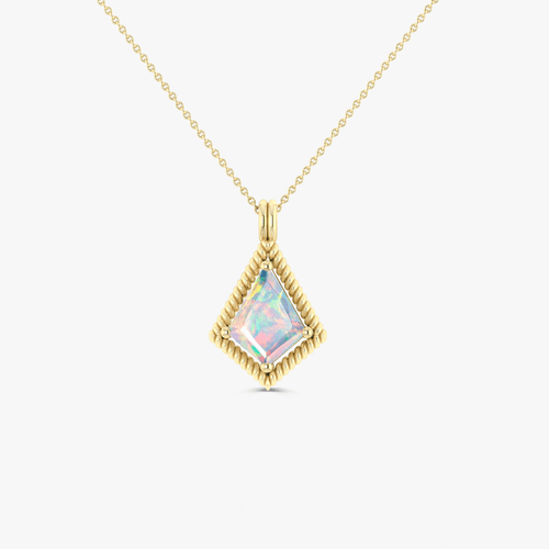 Natural White Opal Kite Style Chain Pendant Necklace