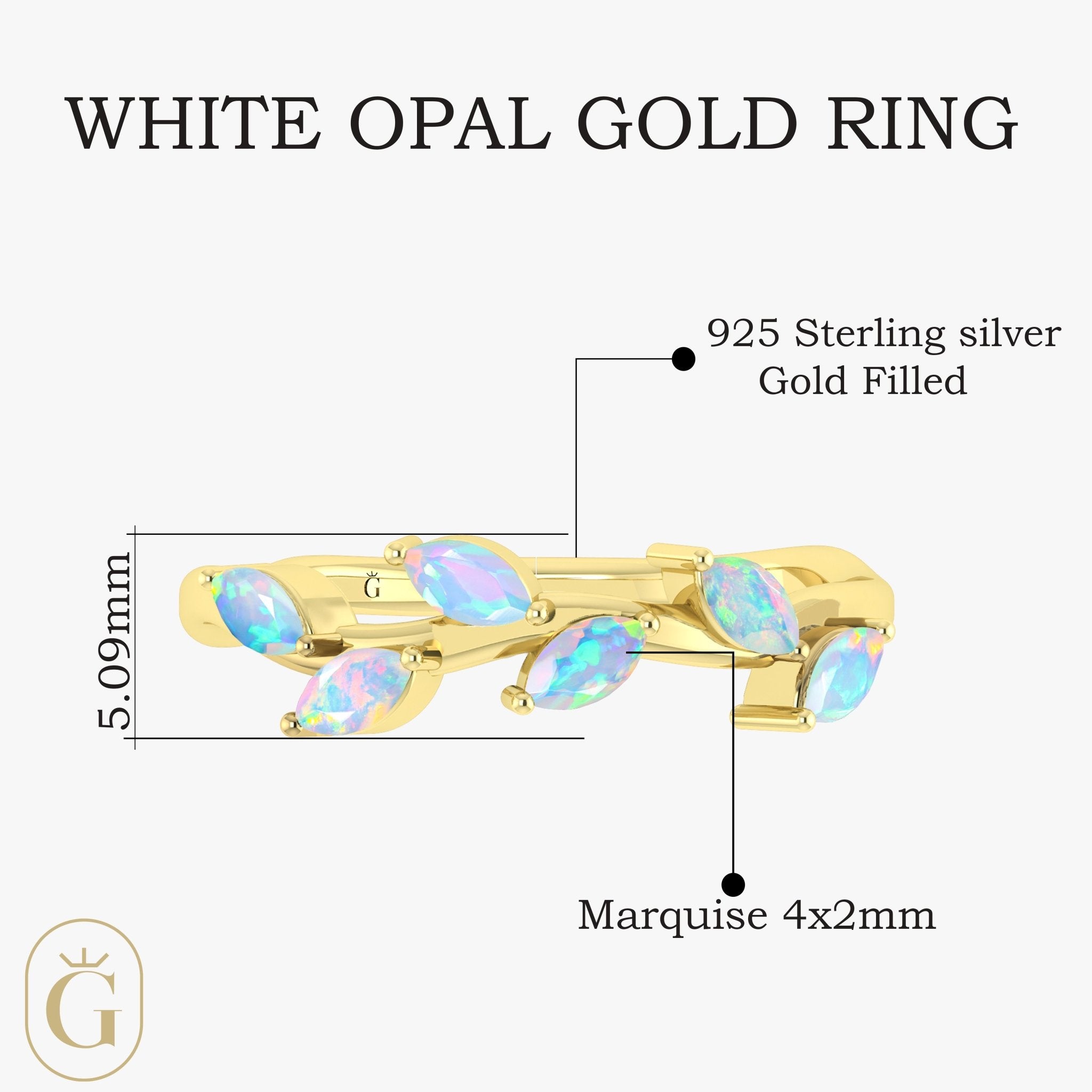 Natural White Opal Leaf Style Six Stone Gold Filled & 925 Silver Ring - Goodstone Jewels