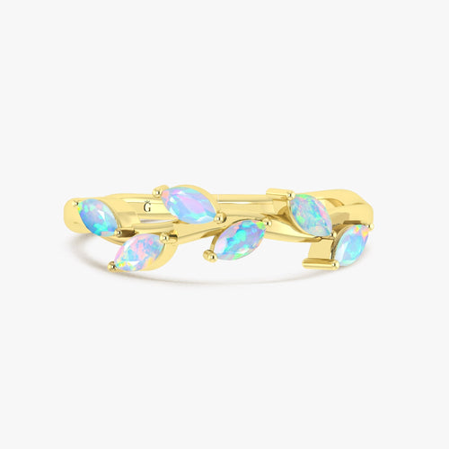 Opal 925 Silver Leaf Ring with Natural White Stones