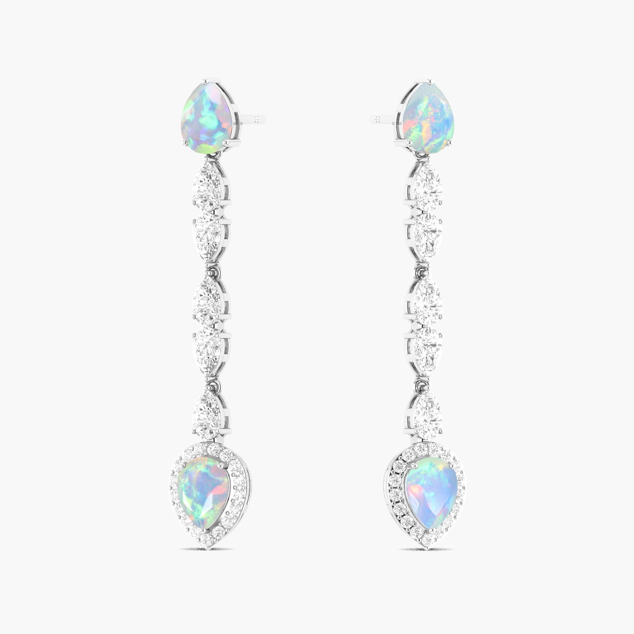 Natural White Opal Long Drop Stud Earring - Goodstone Jewels