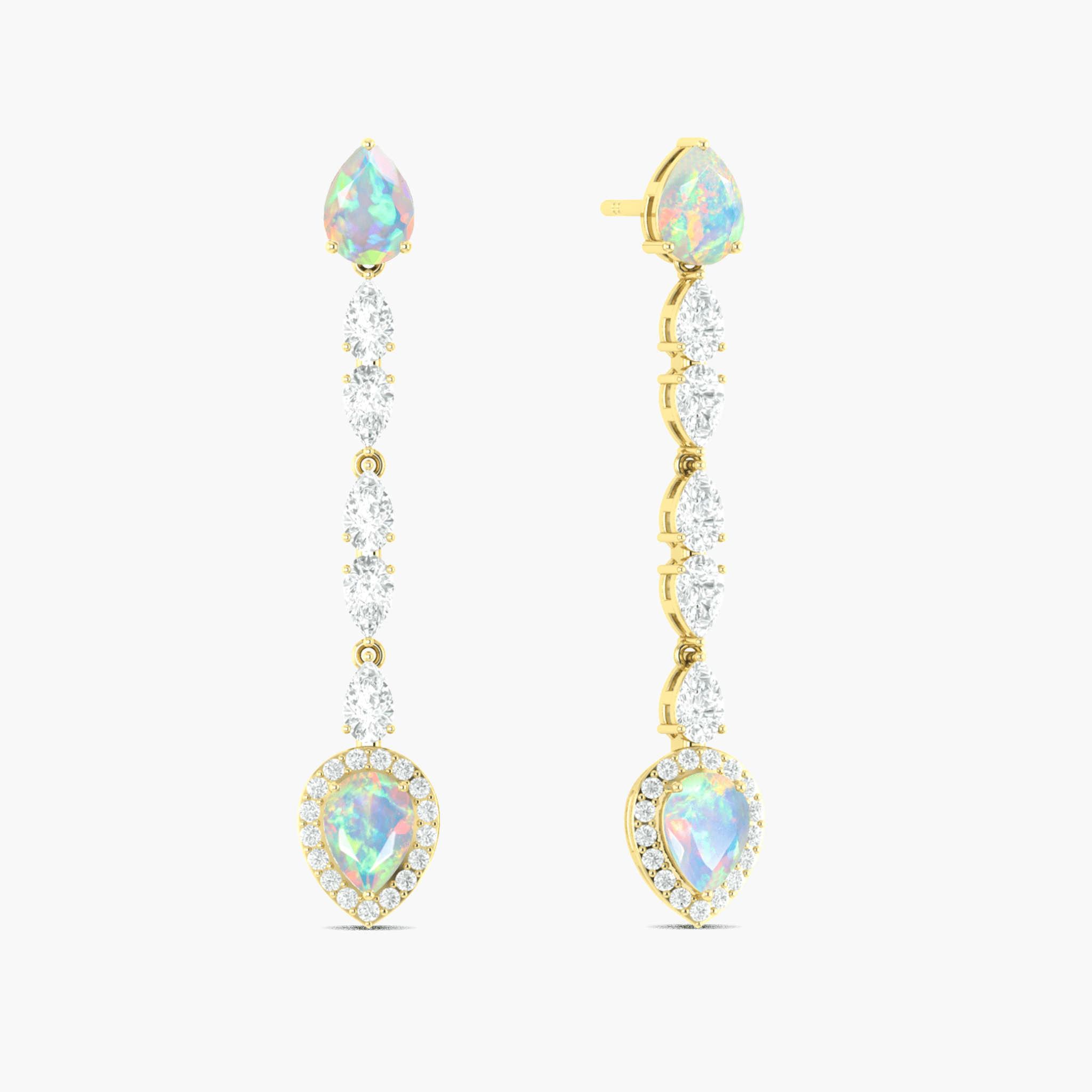 Natural White Opal Long Drop Stud Earring - Goodstone Jewels