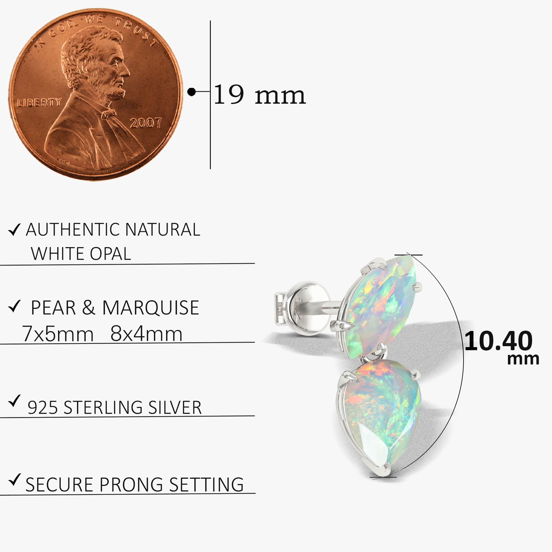 Natural White Opal Marquise & Pear Two Stone Stud Earrings - Goodstone Jewels