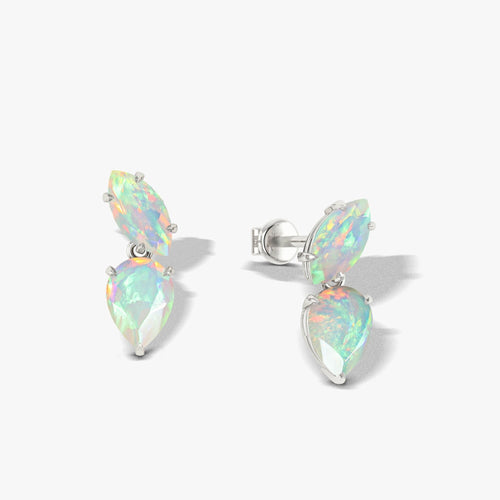 Natural White Opal Marquise & Pear Two Stone Stud Earrings