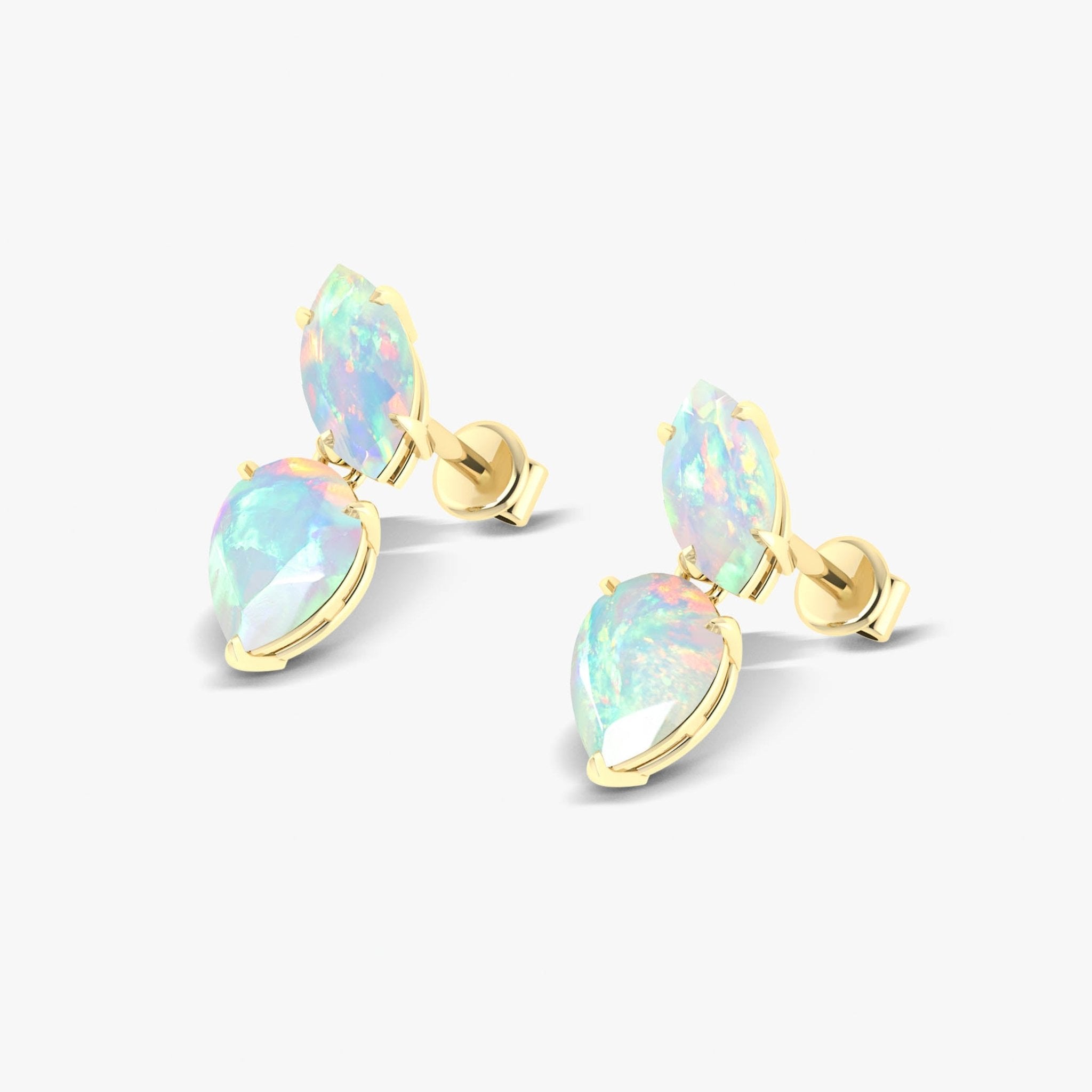 Natural White Opal Marquise & Pear Two Stone Stud Earrings - Goodstone Jewels