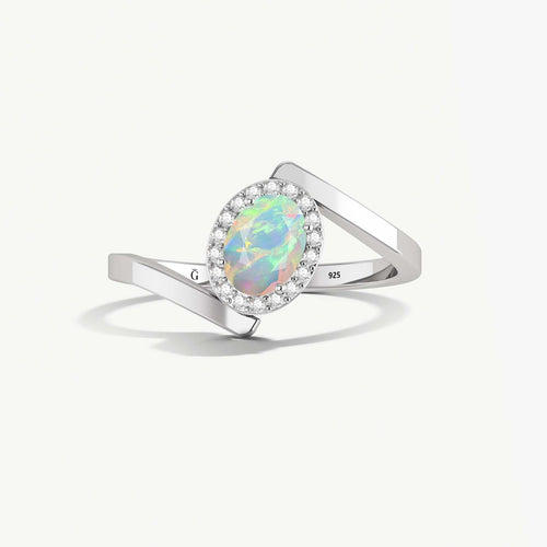 Exquisite White Opal Bypass Halo Ring