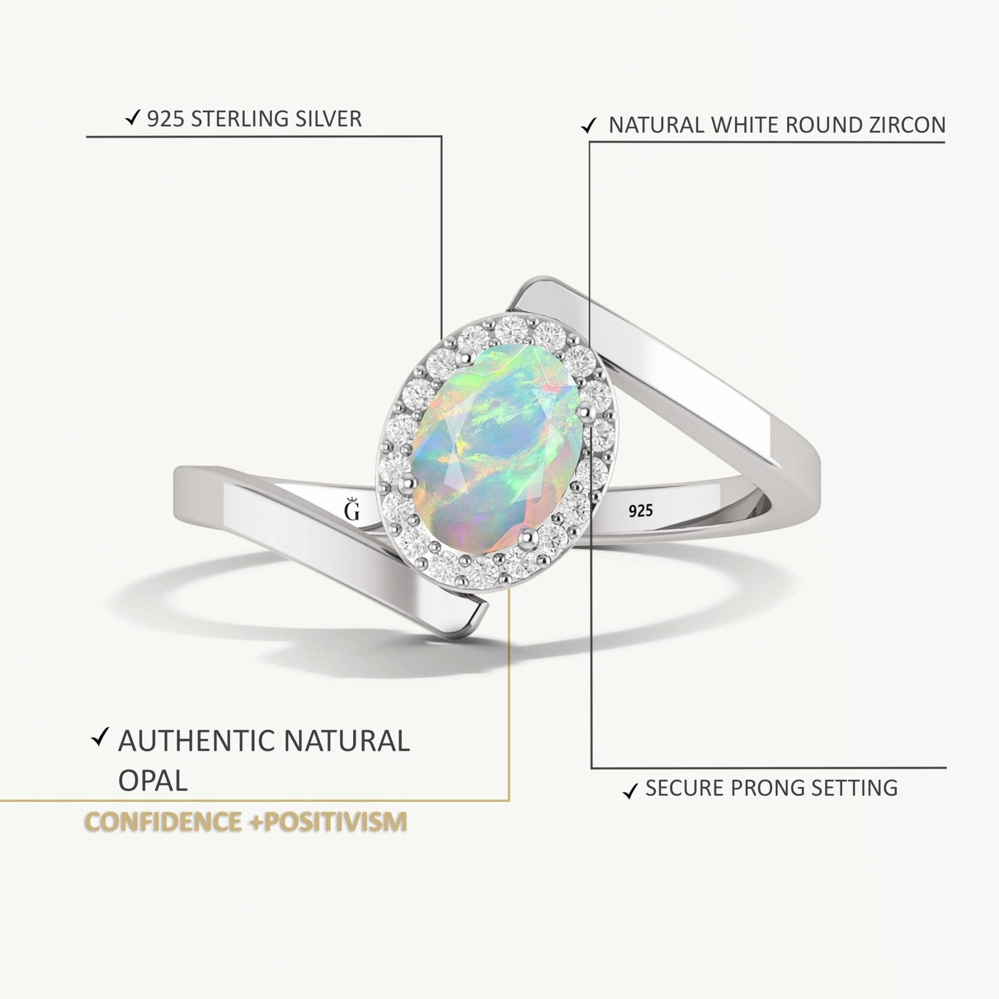 Natural White Opal Oval Shape Bypass Halo Ring - Goodstone Jewels