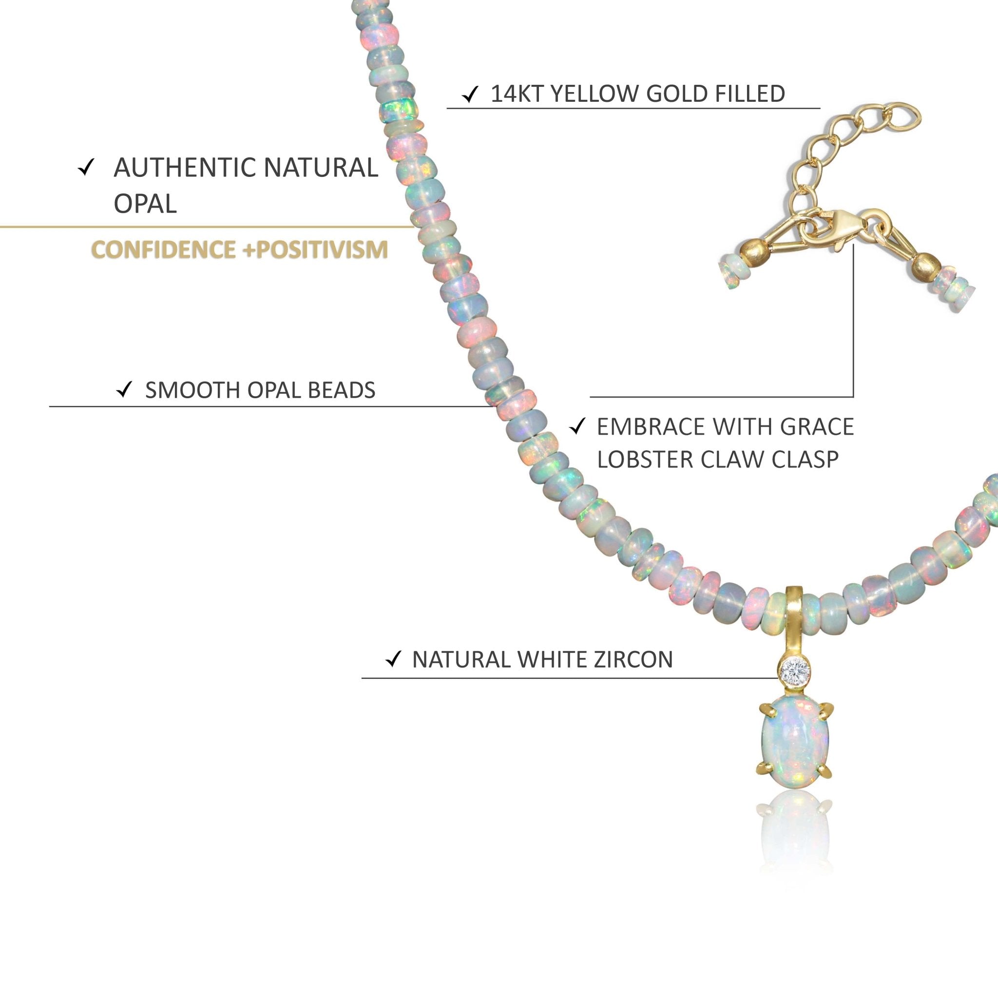 Natural White Opal Oval Shape with Zircon Beaded Necklace - Goodstone Jewels