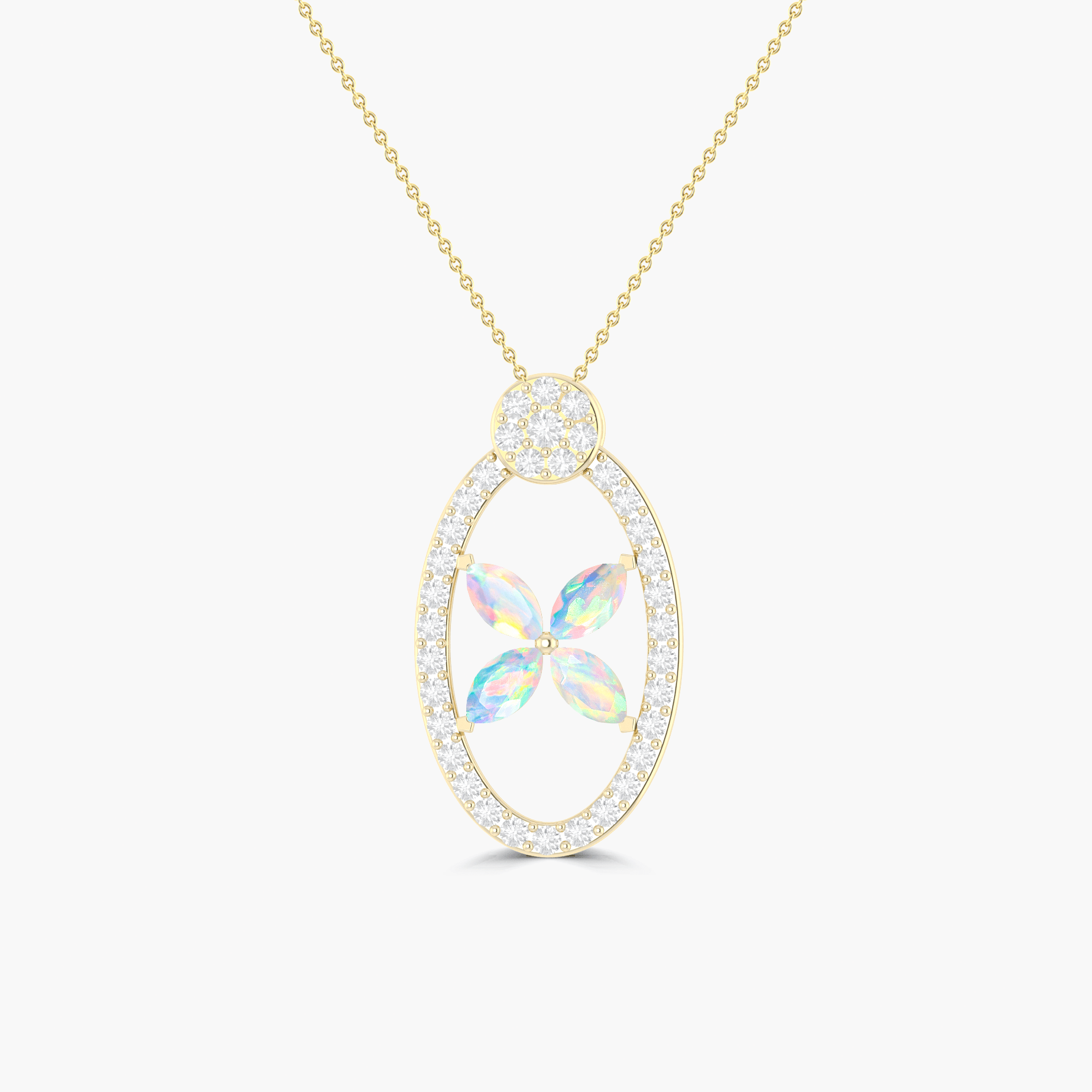 Natural White Opal OX Style Charm Floral Pendant Necklace for Sale