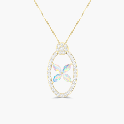 Natural White Opal OX Style Charm Floral Pendant Necklace