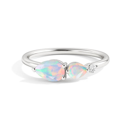 Elegant White Opal Pear Stone Ring in Gold & Silver