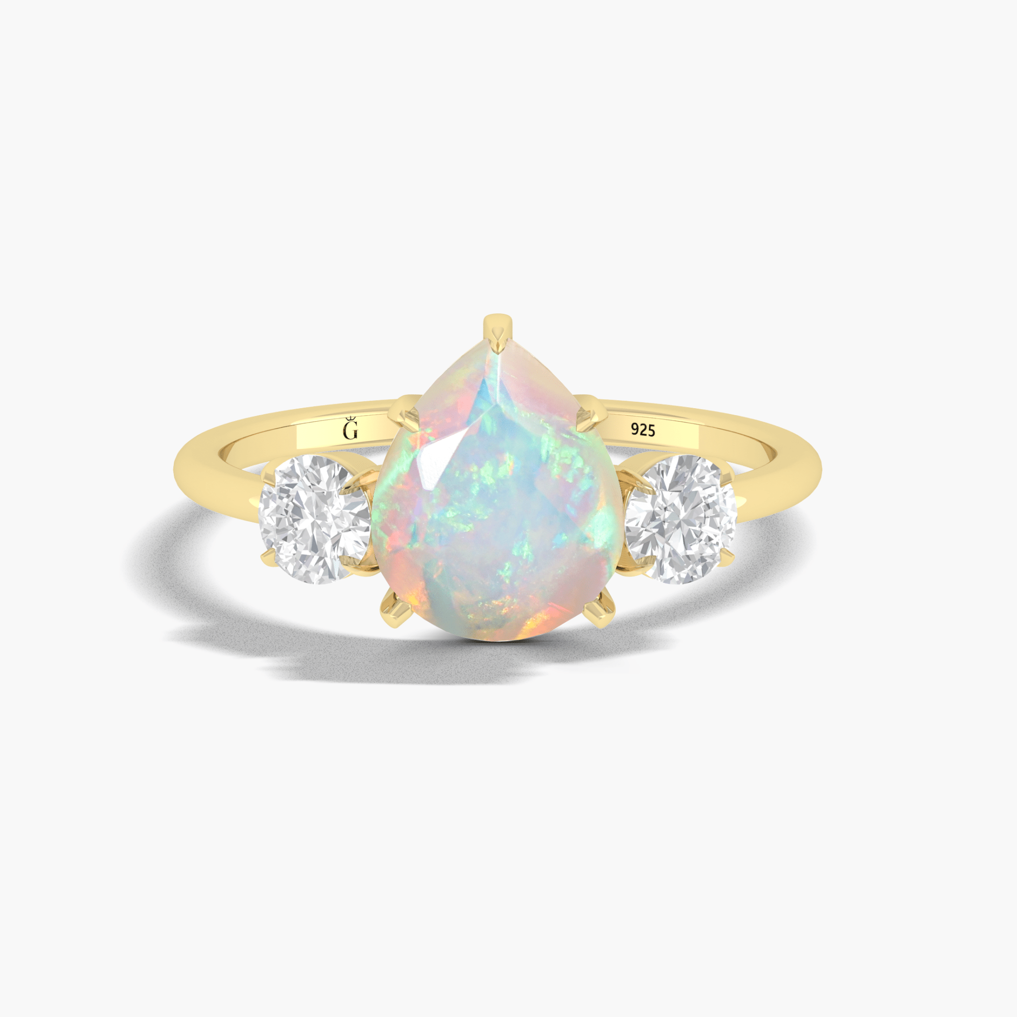 Natural White Opal Pear Shape with Zircon Three Stone Statement Ring - Goodstone Jewels
