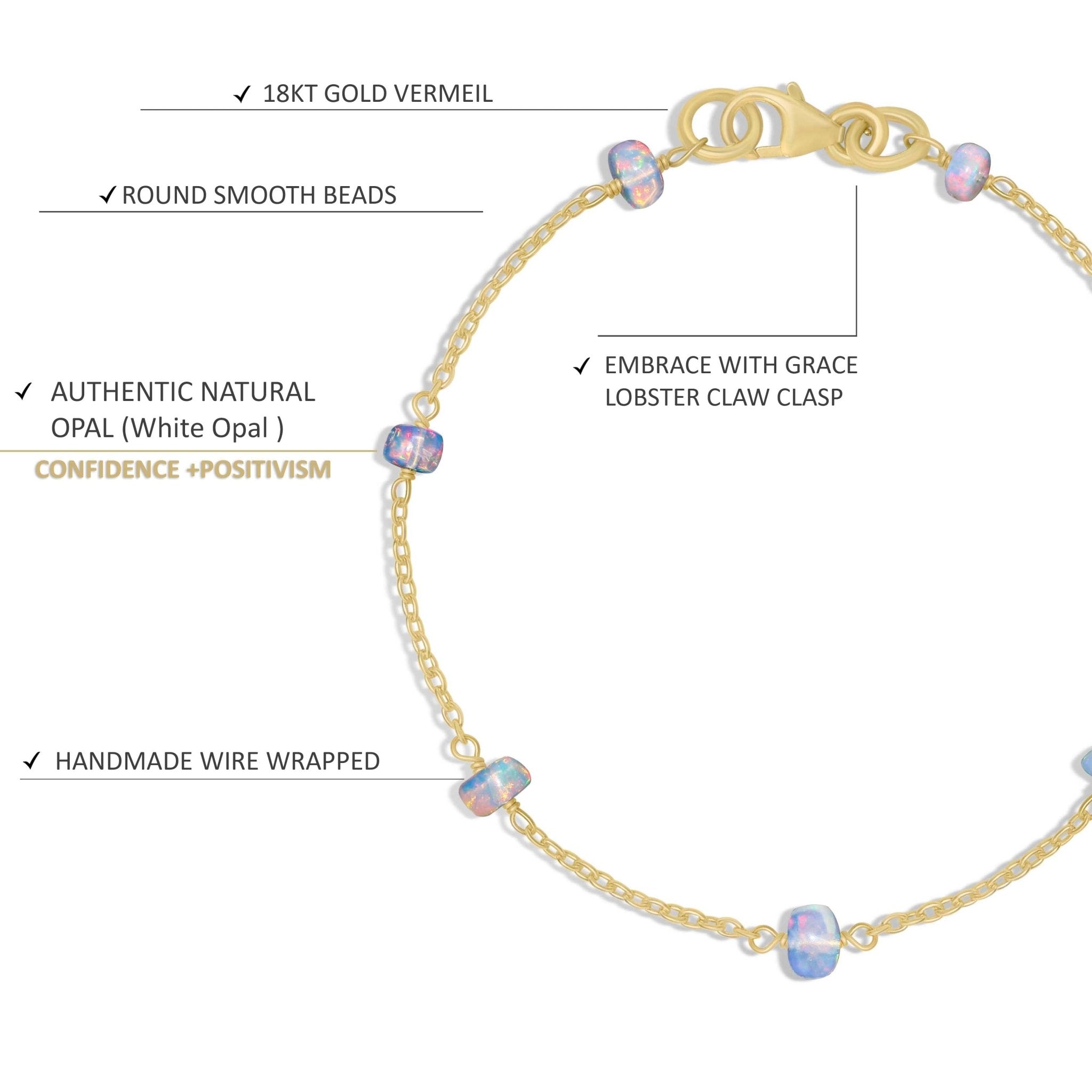 Natural White Opal Rondelle Minimalist Chain Beaded Bracelet - Goodstone Jewels