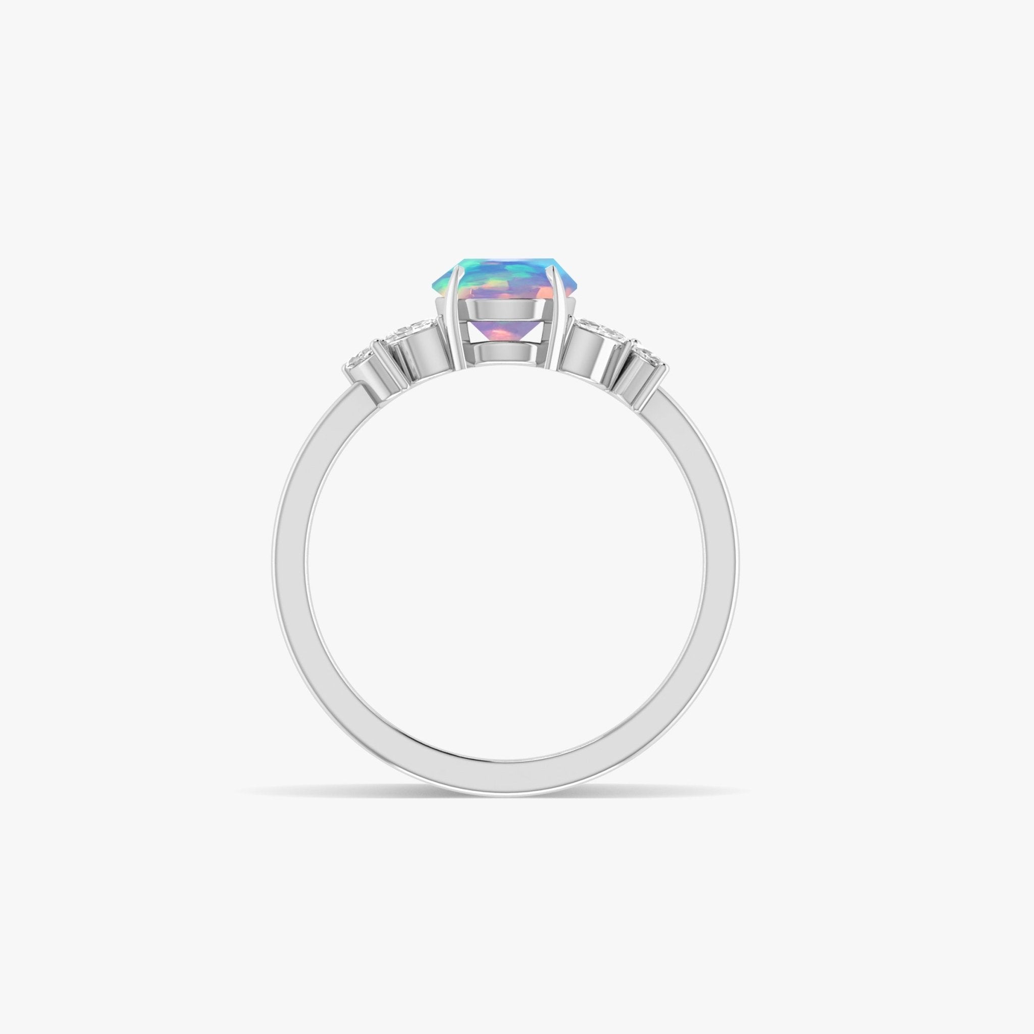 Natural White Opal Round Stone Statement Ring in Silver & Gold Filled - Goodstone Jewels