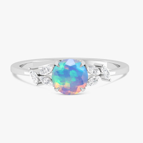 White Opal Silver & Gold Filled Leaf Ring