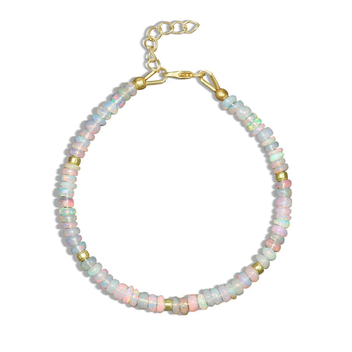 Natural White Opal Separator Bead Strand Rondelle Bracelet