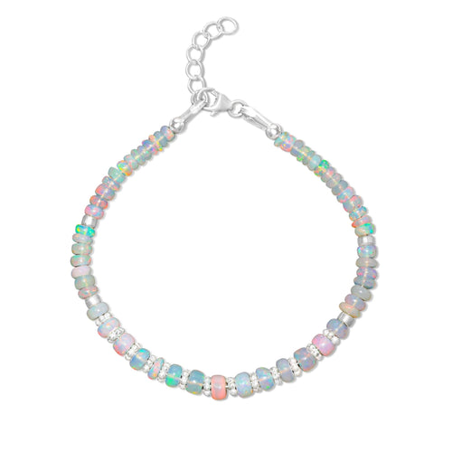 Natural White Opal Separator Rondelle Beaded Bracelet