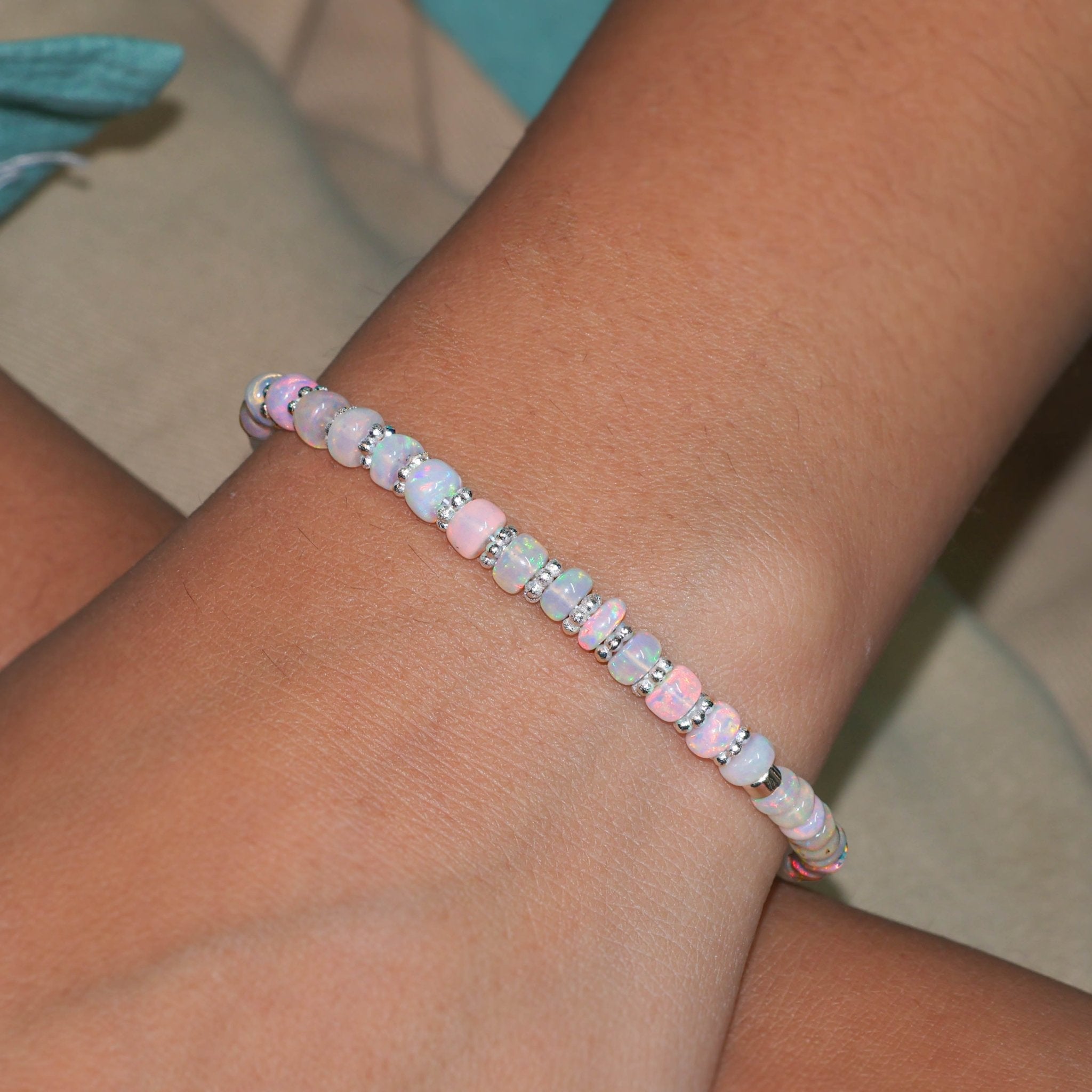 Natural White Opal Separator Rondelle Beaded Bracelet - Goodstone Jewels