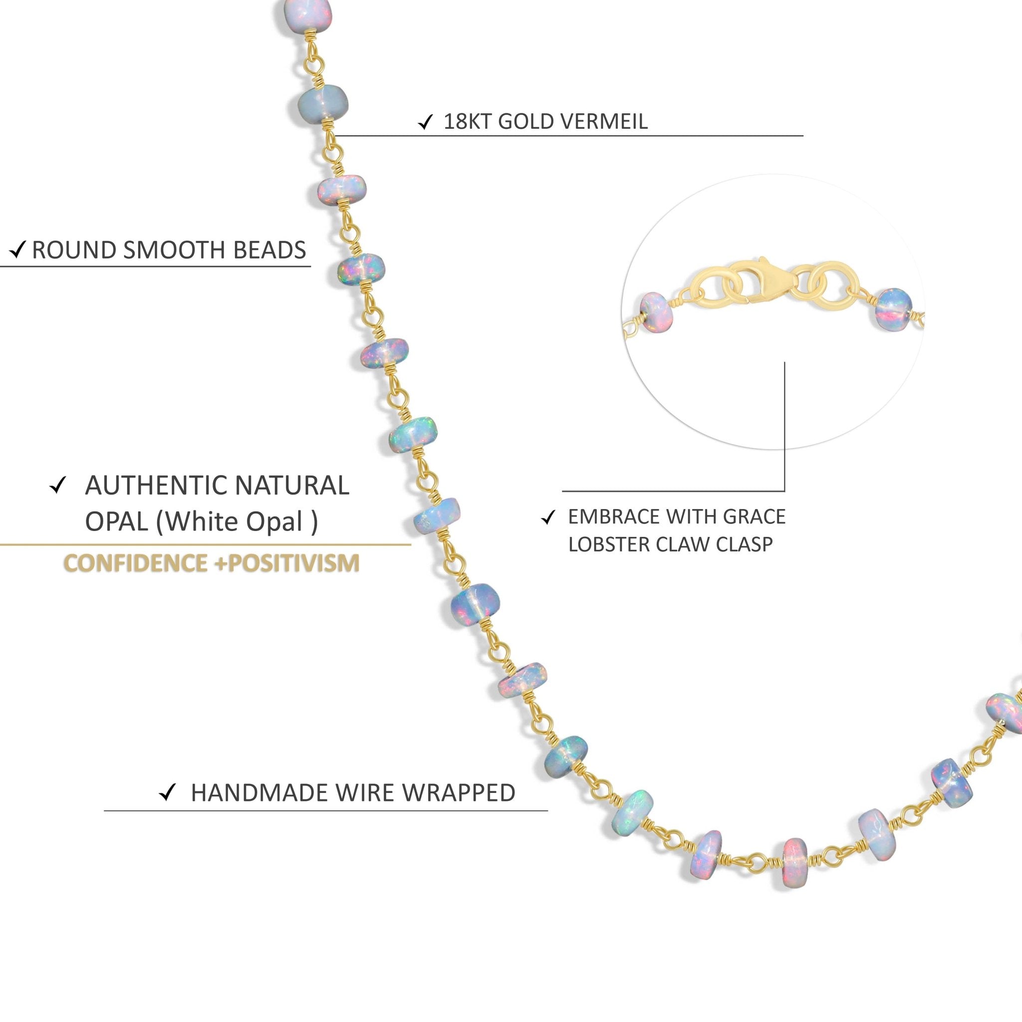 Natural White Opal Smooth Beads Necklace With 18kt Gold Vermeil - Goodstone Jewels