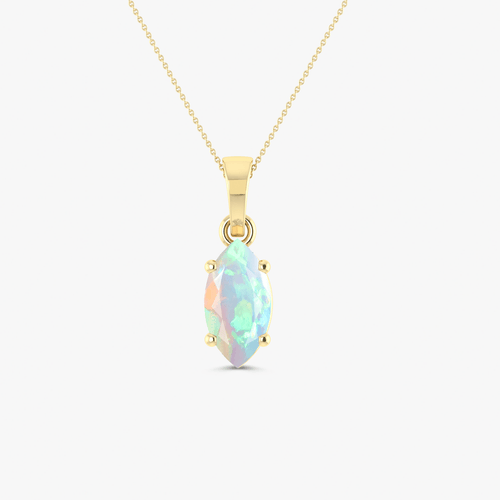 Natural White Opal Solitaire Chain Pendant Necklace