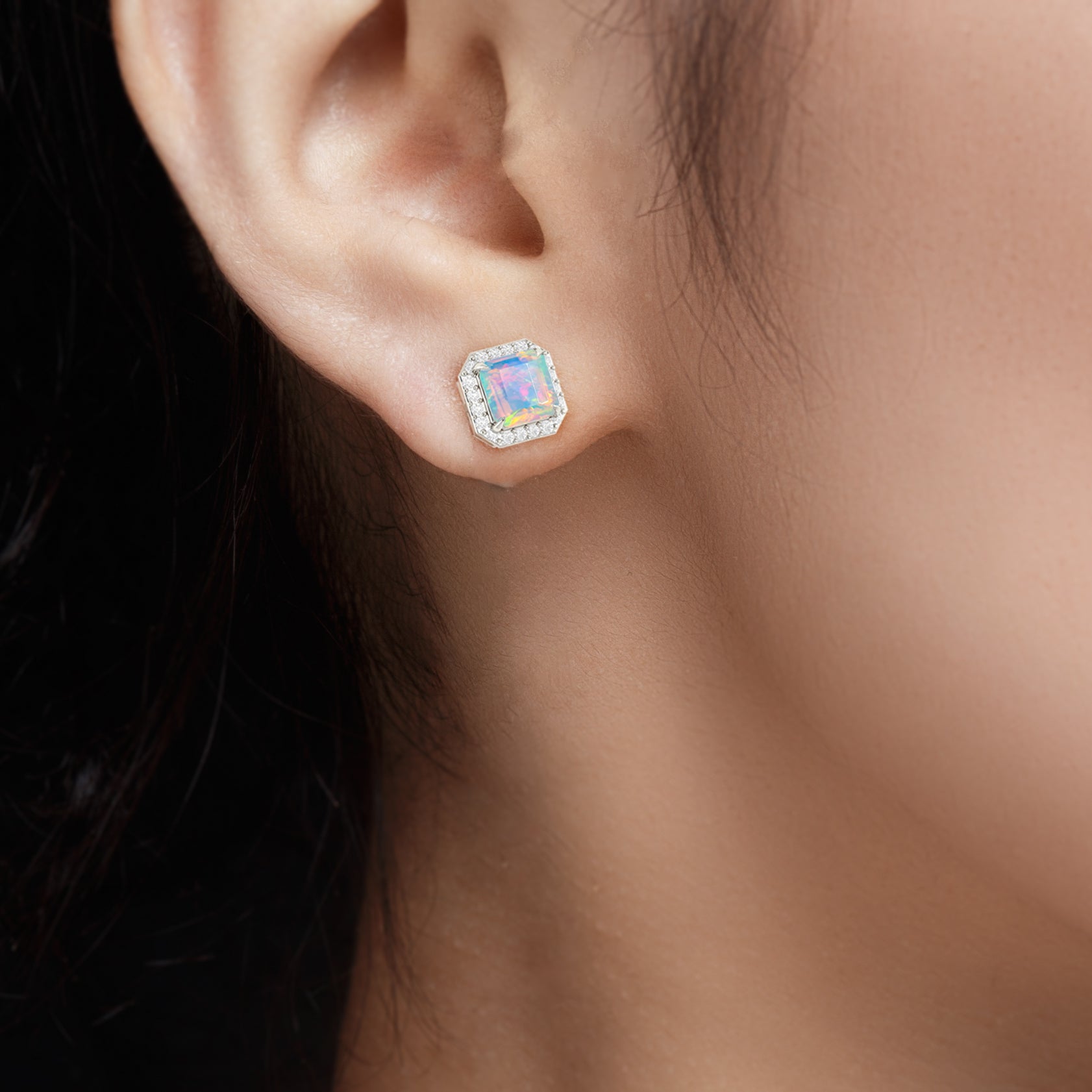Natural White Opal Stud Earrings Push Back - Goodstone Jewels
