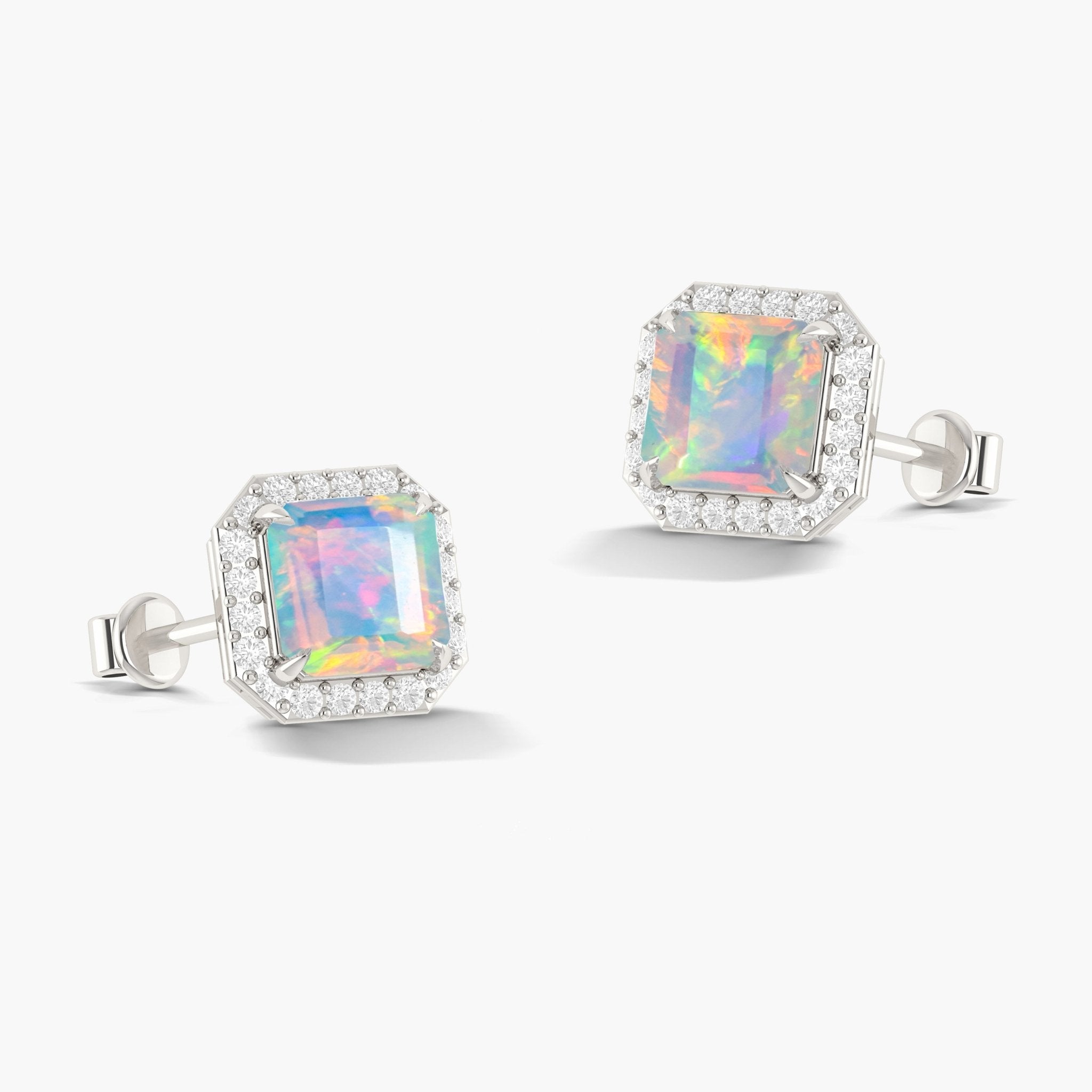 Natural White Opal Stud Earrings Push Back - Goodstone Jewels