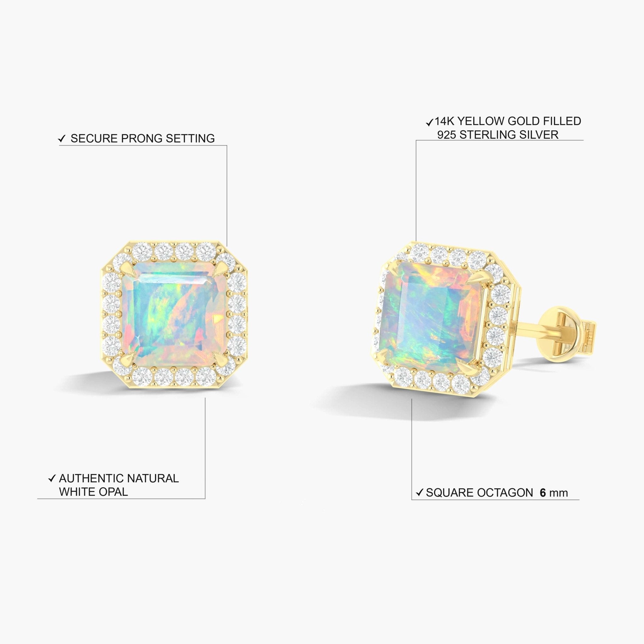 Natural White Opal Stud Earrings Push Back - Goodstone Jewels